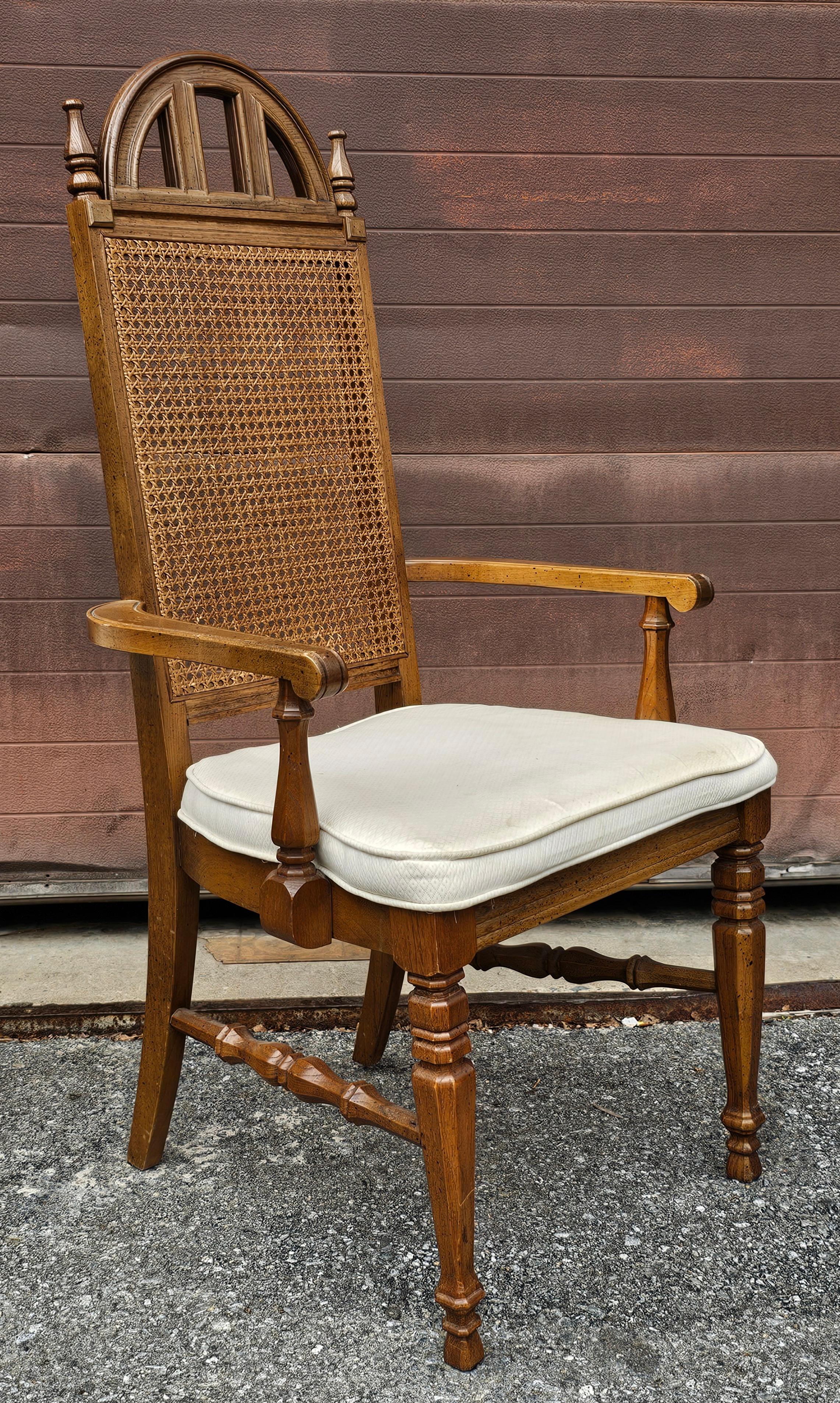 Set Mid Century Bassett Furniture Provincial Style Walnut and Cane Chairs For Sale 7