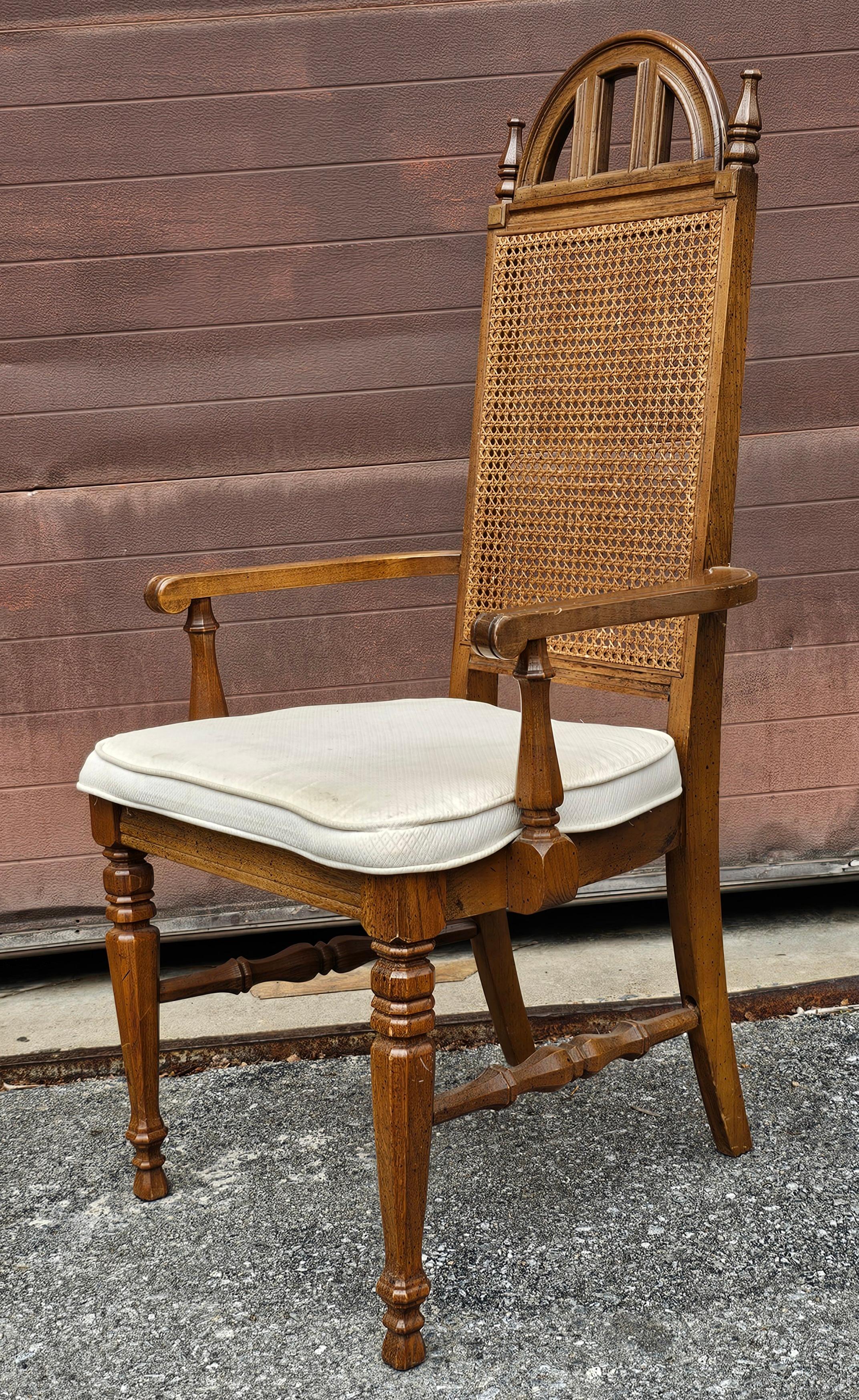 Set Mid Century Bassett Furniture Provincial Style Walnut and Cane Chairs For Sale 8