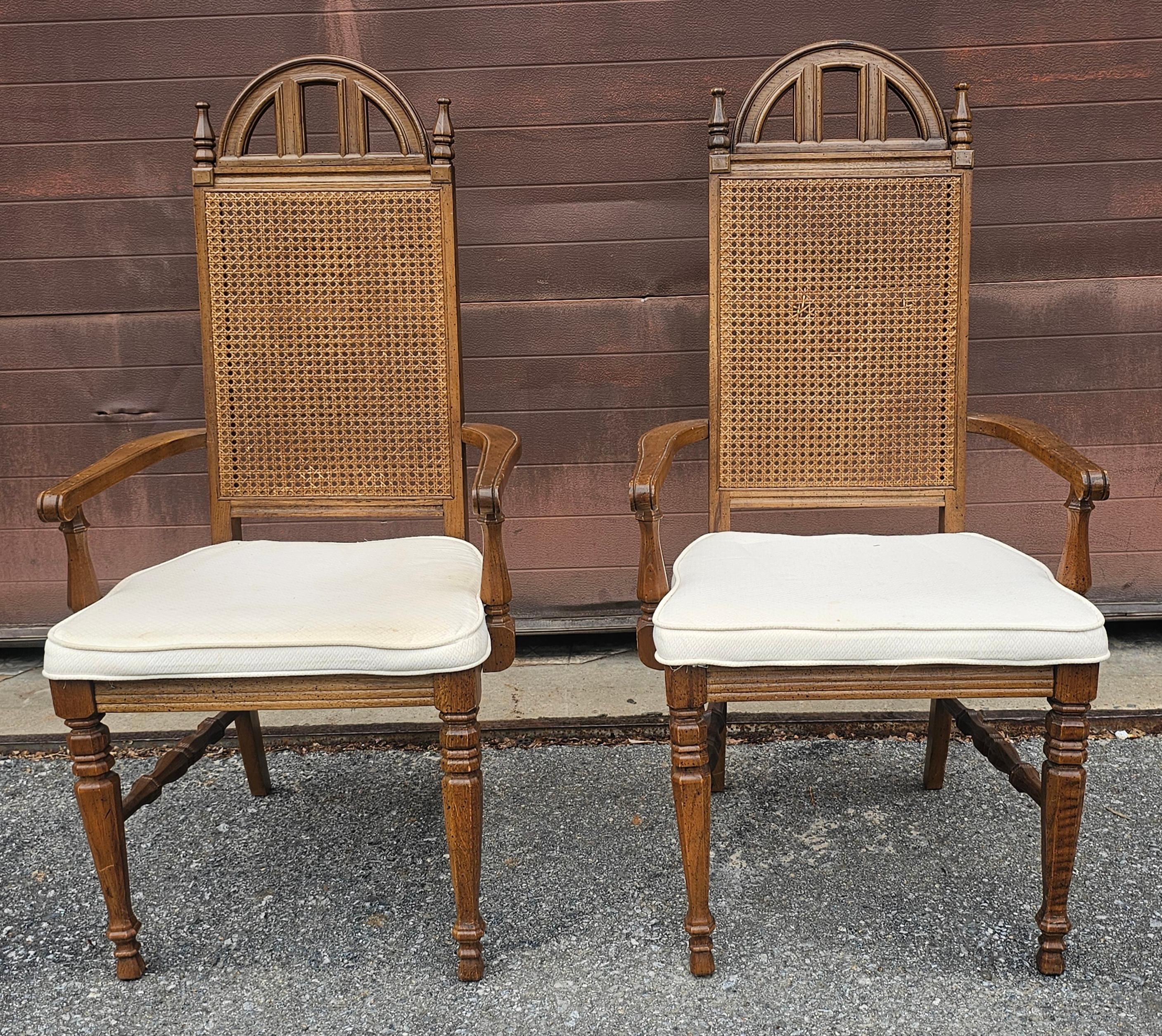 French Provincial Set Mid Century Bassett Furniture Provincial Style Walnut and Cane Chairs For Sale