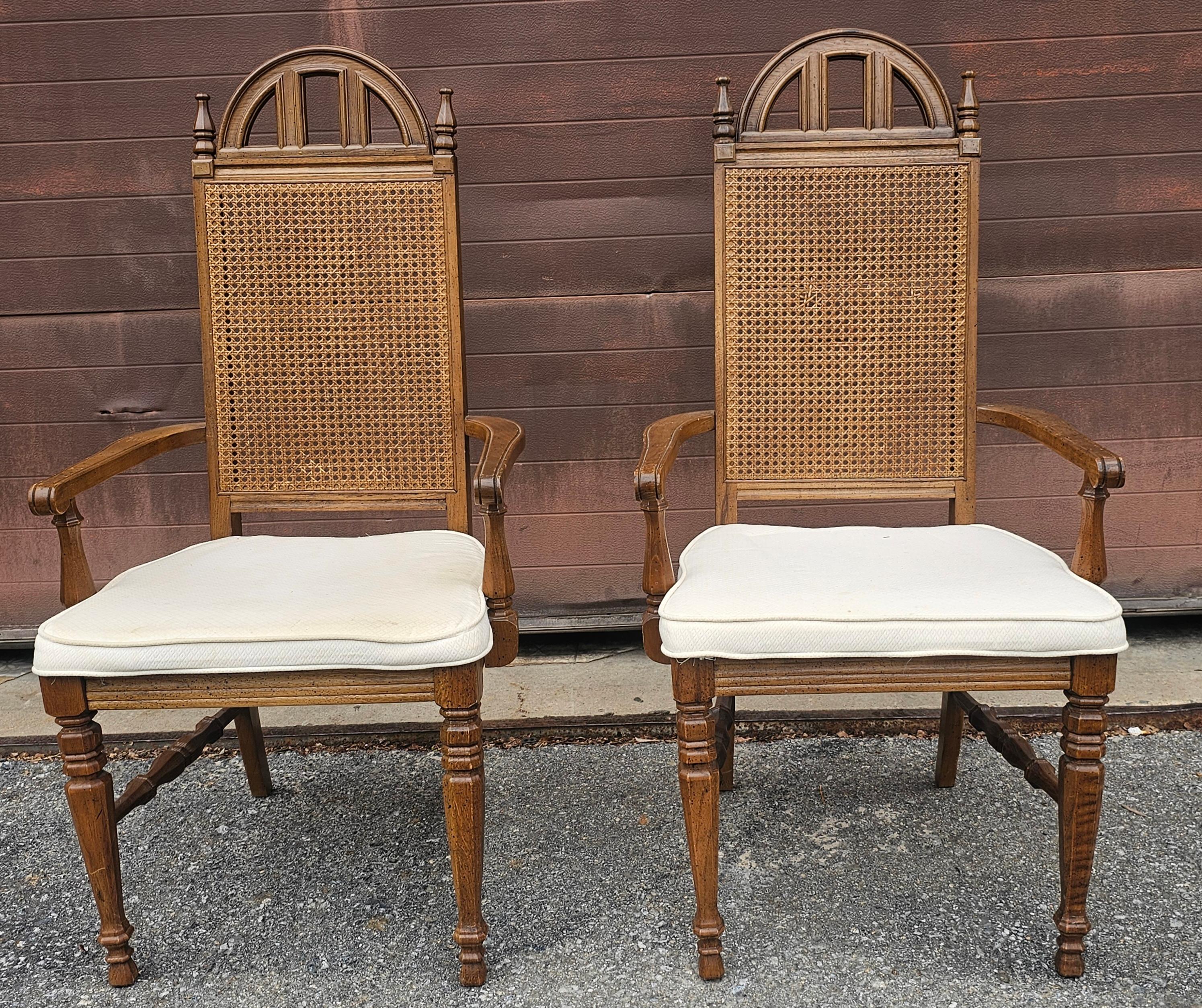American Set Mid Century Bassett Furniture Provincial Style Walnut and Cane Chairs For Sale