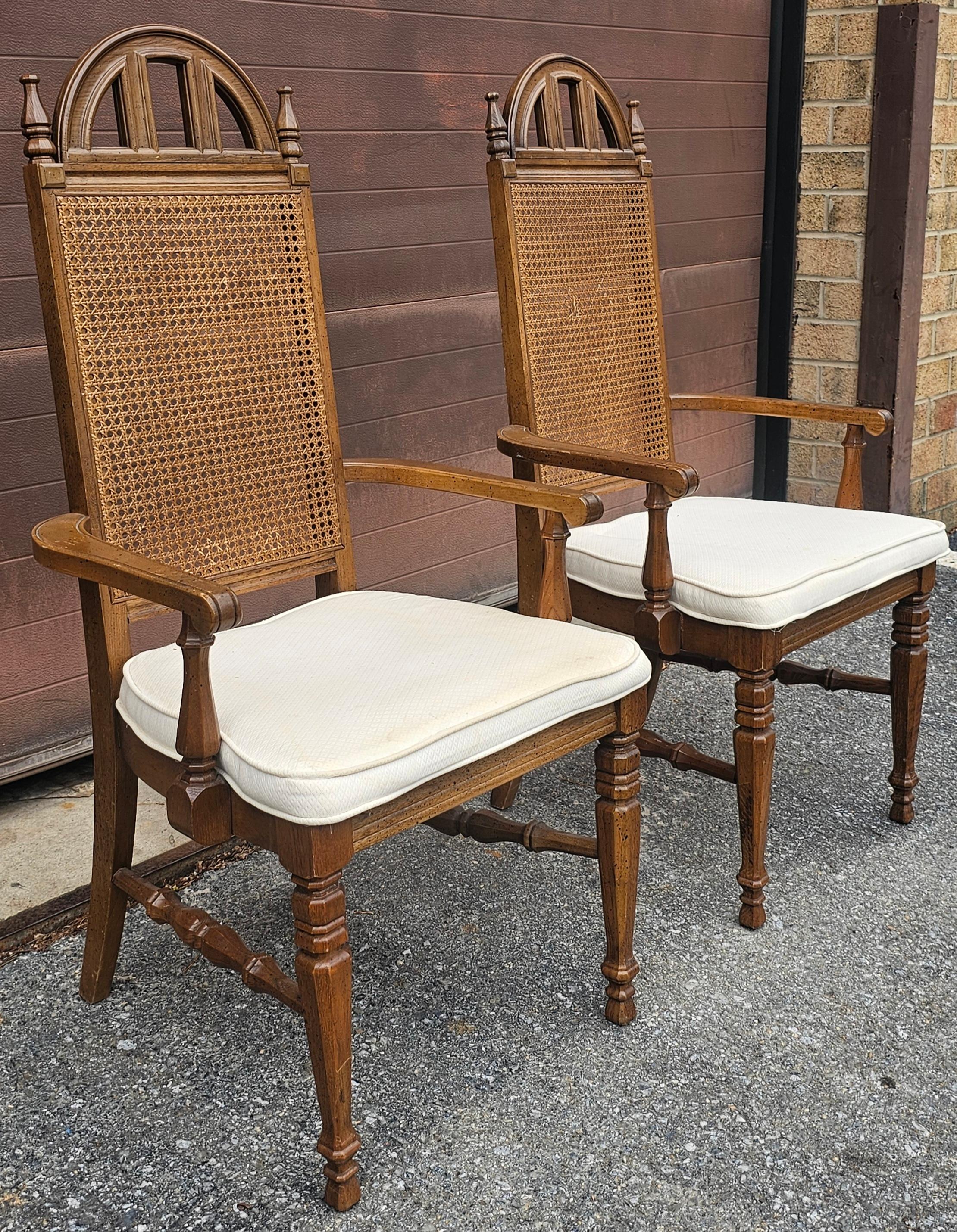 Stained Set Mid Century Bassett Furniture Provincial Style Walnut and Cane Chairs For Sale