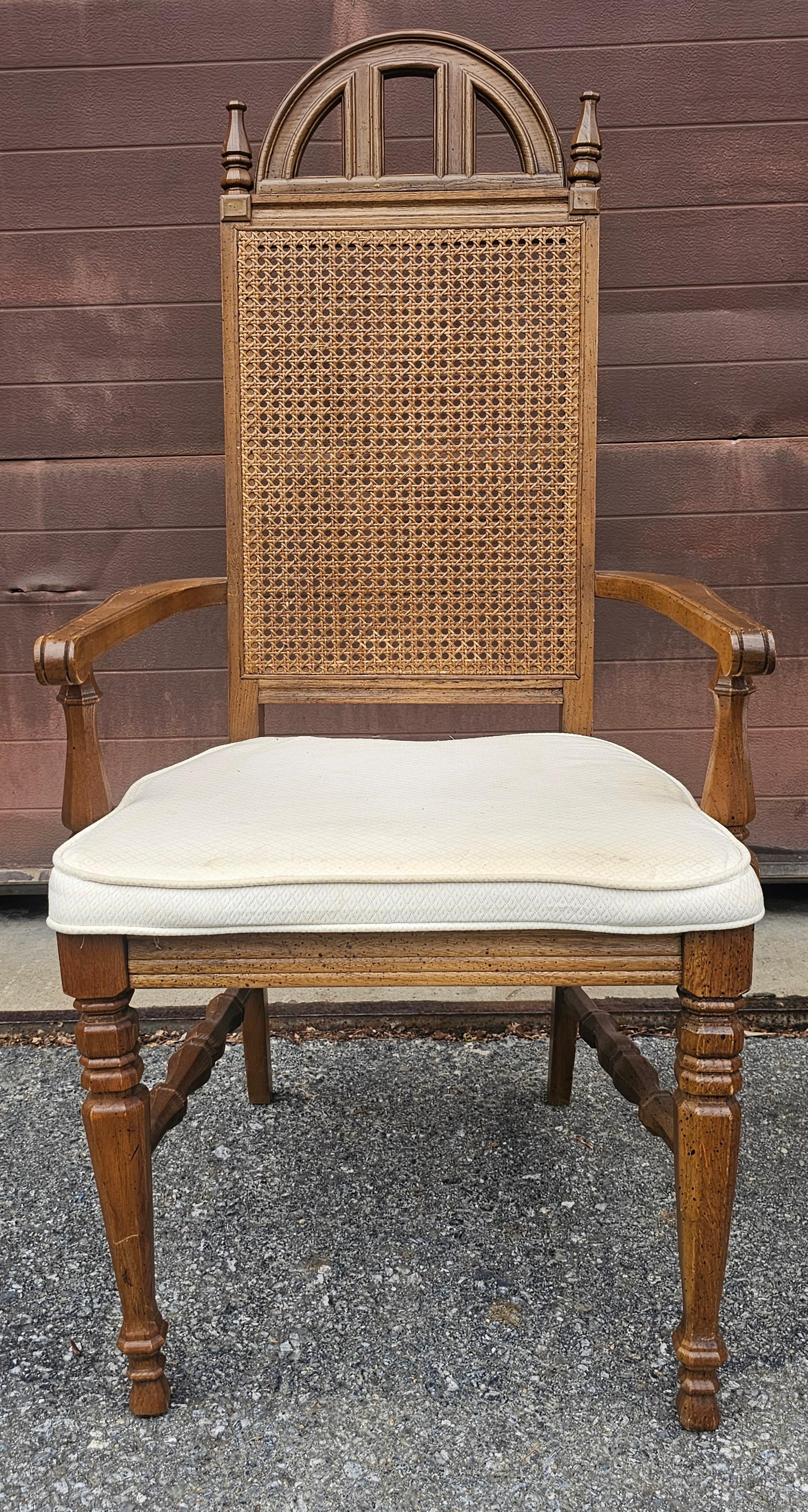 Set Mid Century Bassett Furniture Provincial Style Walnut and Cane Chairs In Good Condition For Sale In Germantown, MD
