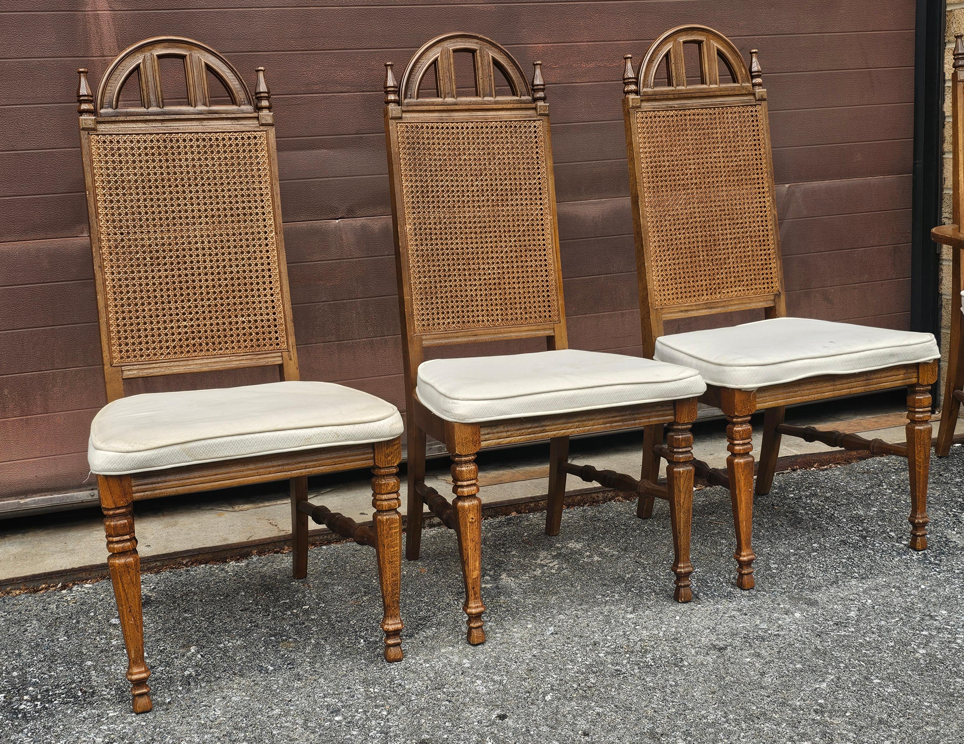 Set Mid Century Bassett Furniture Provincial Style Walnut and Cane Chairs For Sale 1