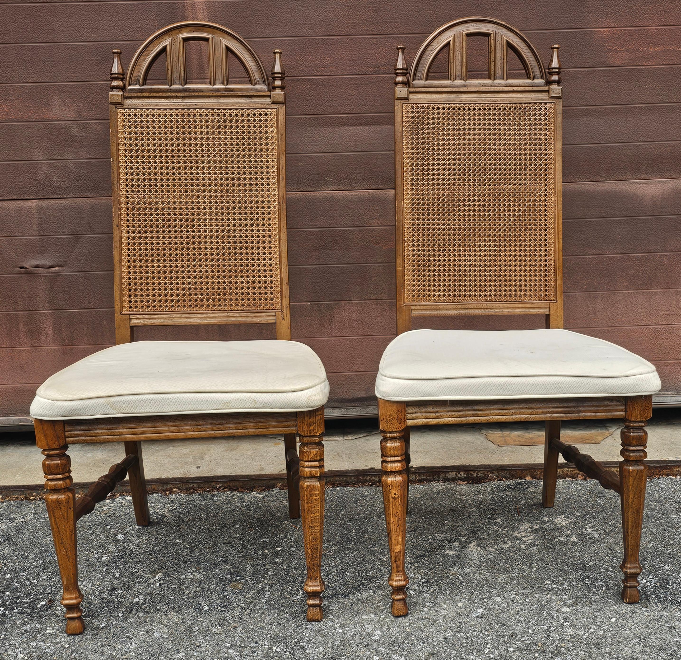 Set Mid Century Bassett Furniture Provincial Style Walnut and Cane Chairs For Sale 2