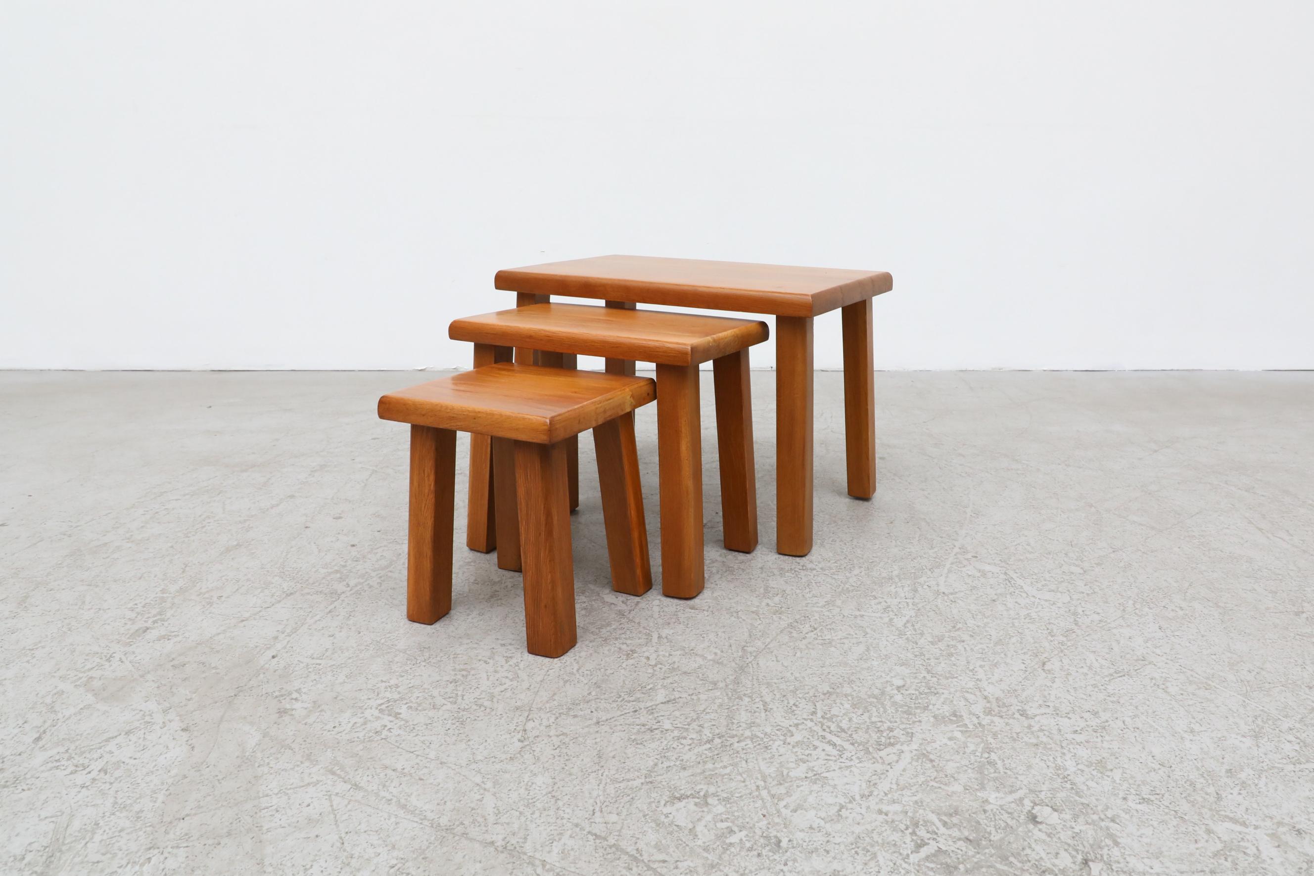 Wood Set Mid-Century Brutalist Pierre Chapo Inspired Nesting Tables