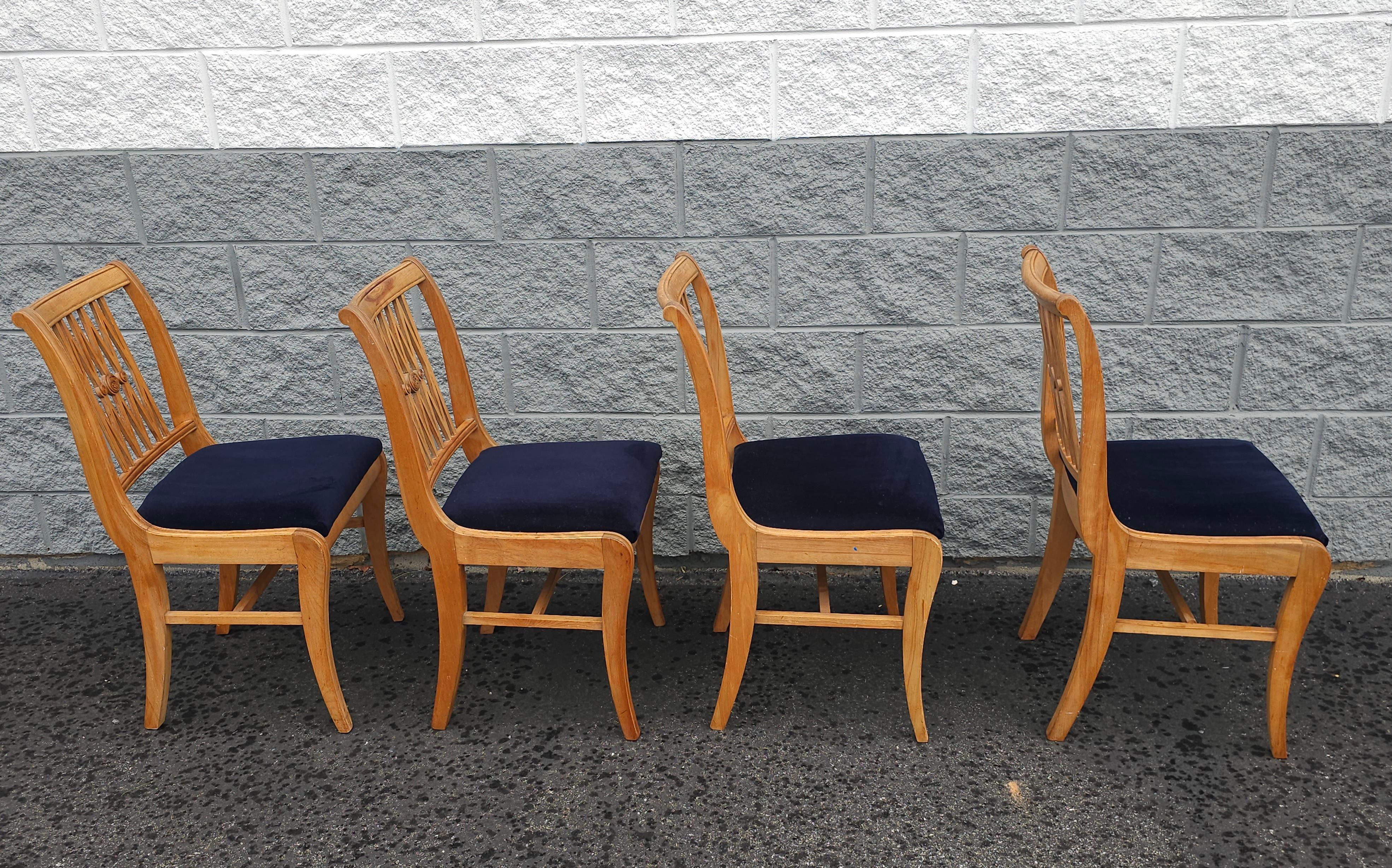 Set Mid-Century Duncan Phyfe Natural Maple and Upholstered Dining Chairs  In Good Condition For Sale In Germantown, MD