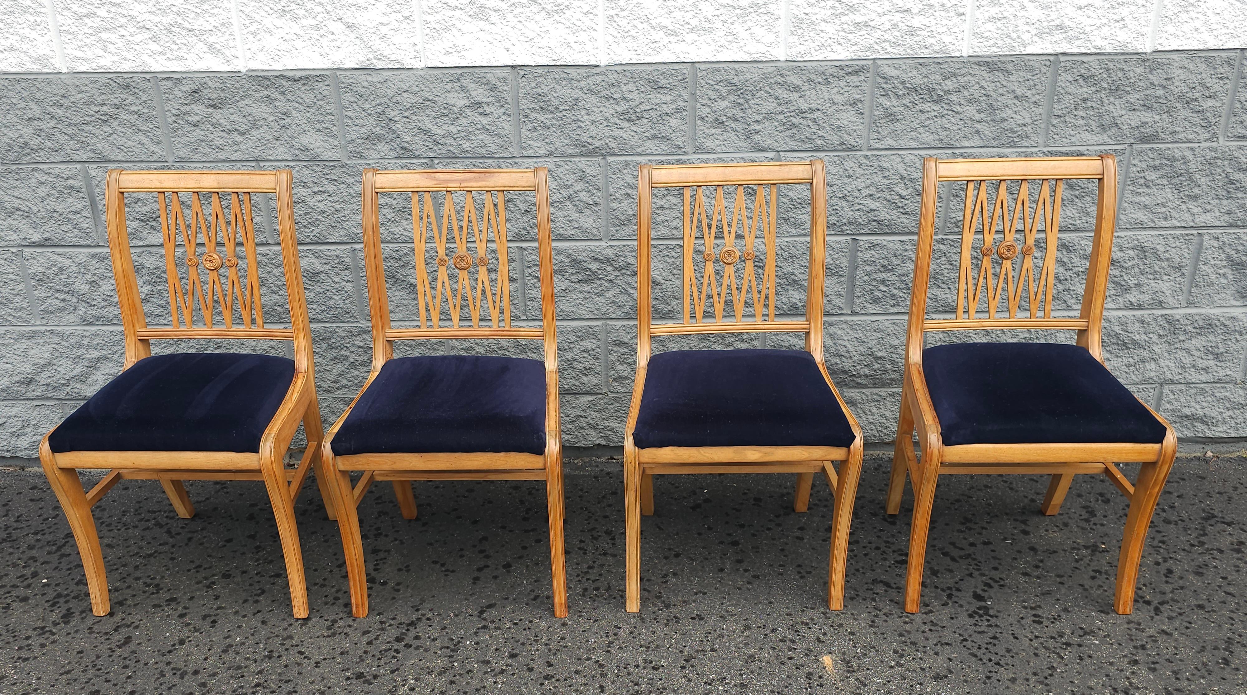 Set Mid-Century Duncan Phyfe Natural Maple and Upholstered Dining Chairs  For Sale 1