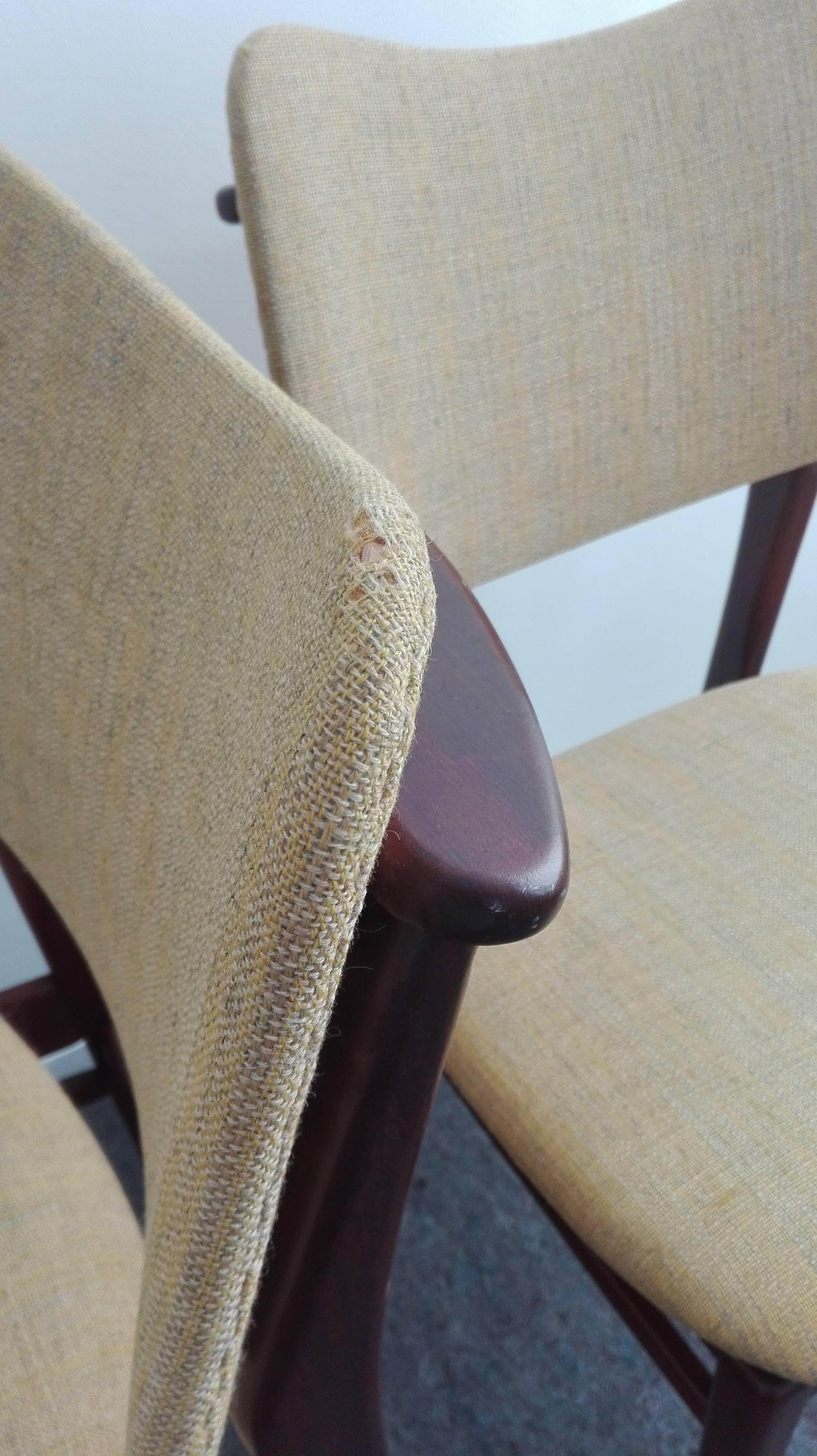 Fabric Set Mid-Century Modern Teak Dining Chairs, 1960s For Sale