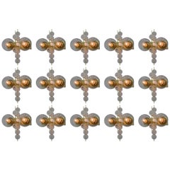 Set Midcentury Hotel Wall Chandeliers with Brass Fixture, European, 1970s