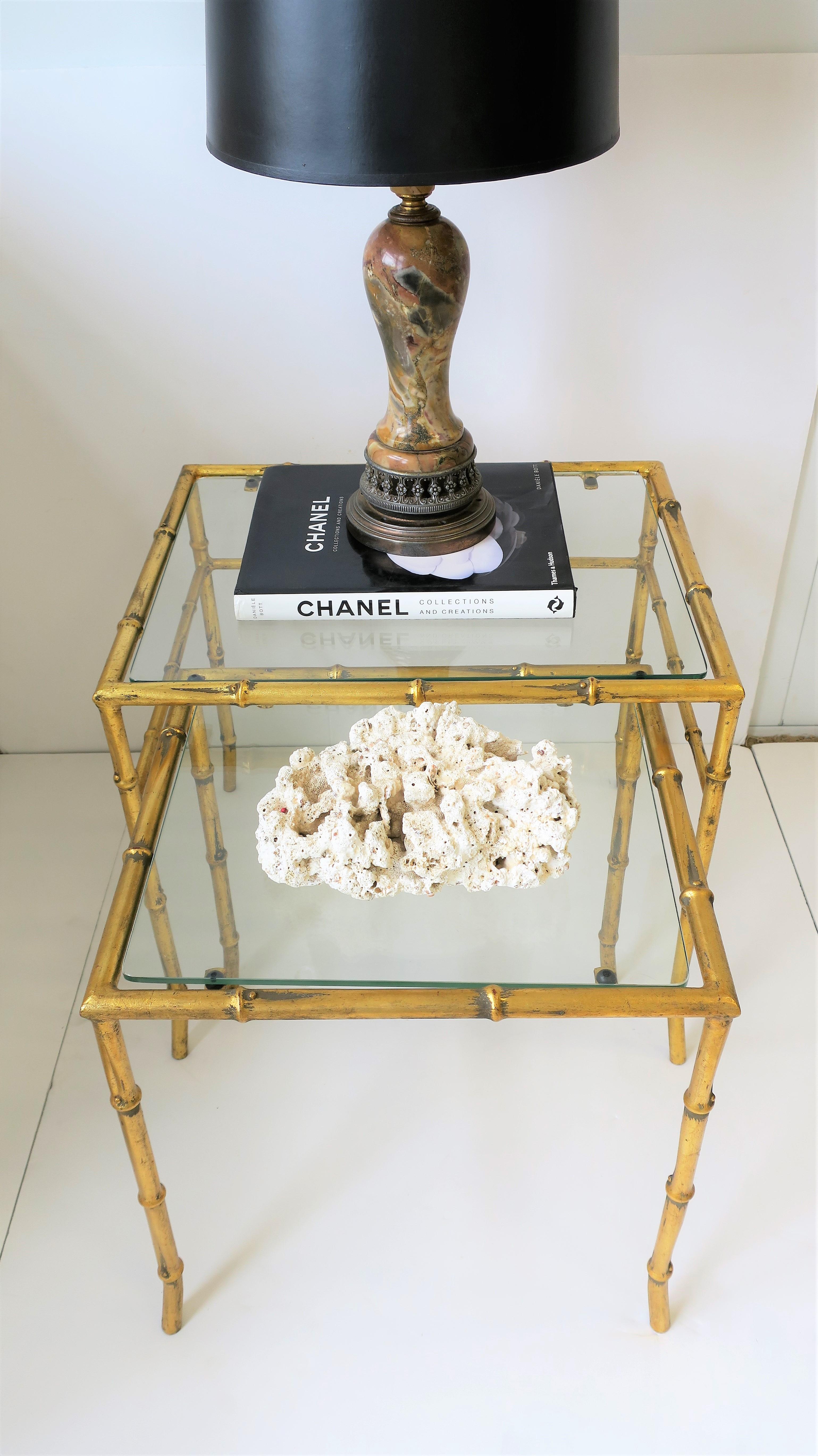 Gold Gilt Bamboo Nesting End Tables, Pair Set In Good Condition In New York, NY