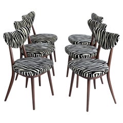 Set Midcentury Zebra Black White Heart Chairs, Hollywood Regency, Poland, 1960s