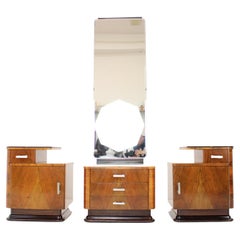 Set Mirror Cabinet and Bedside Tables by Jindřich Halabala, Czechoslovakia 1950s