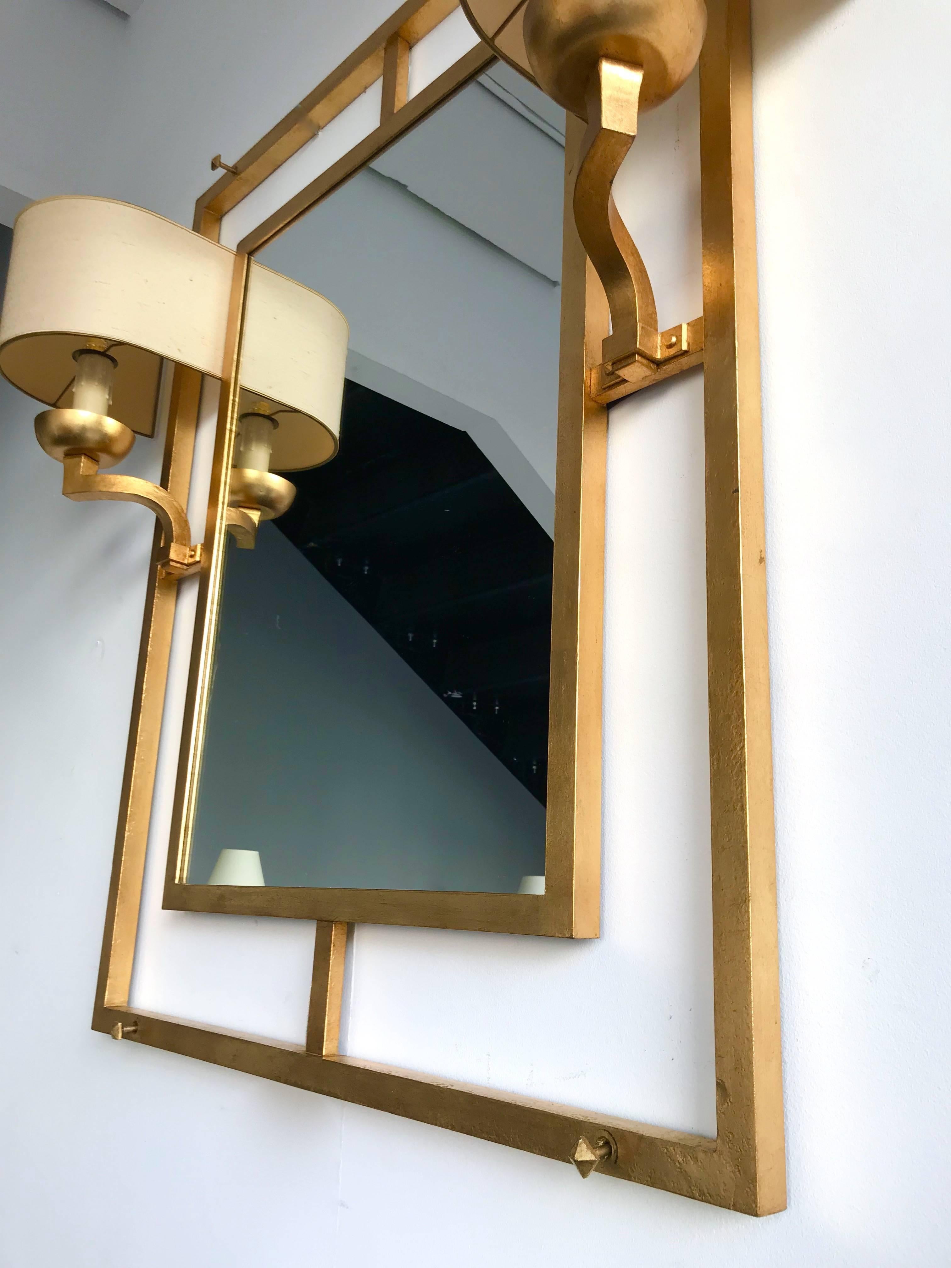 Mid-20th Century Set Mirror Console Gold Leaf by Robert and Roger Thibier, France, 1960s