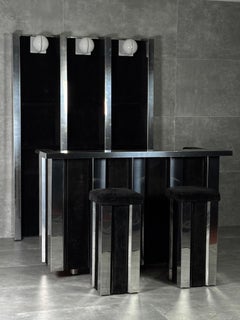 Steel bar cabinet and stools set, set of 4