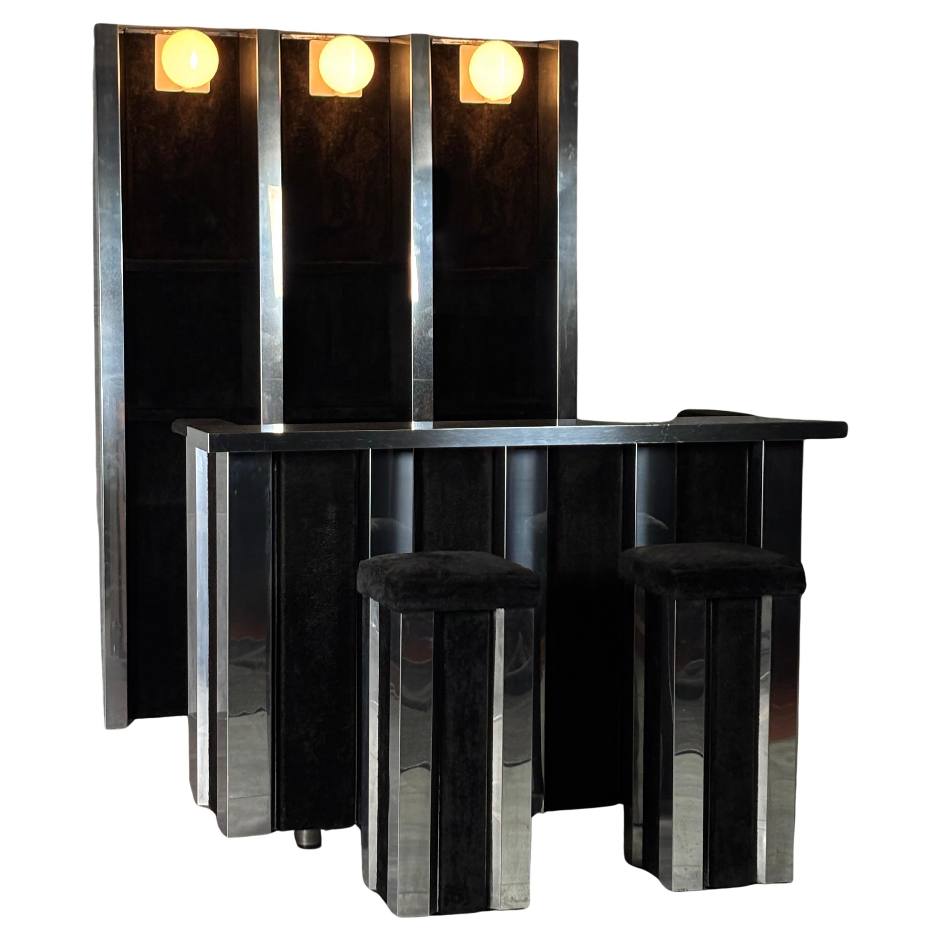 Steel bar cabinet and stools set, set of 4