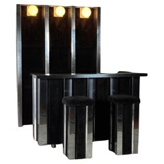 Mueble bar y taburetes de acero, juego de 4