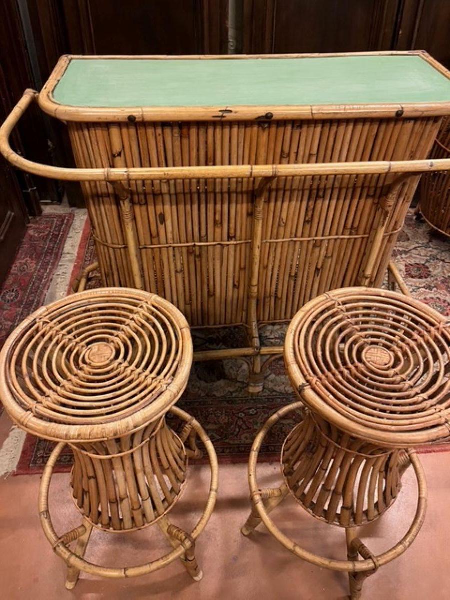 20th Century Set mobili e sgabelli da bar in bamboo, stile Bonacina, italia in vendita