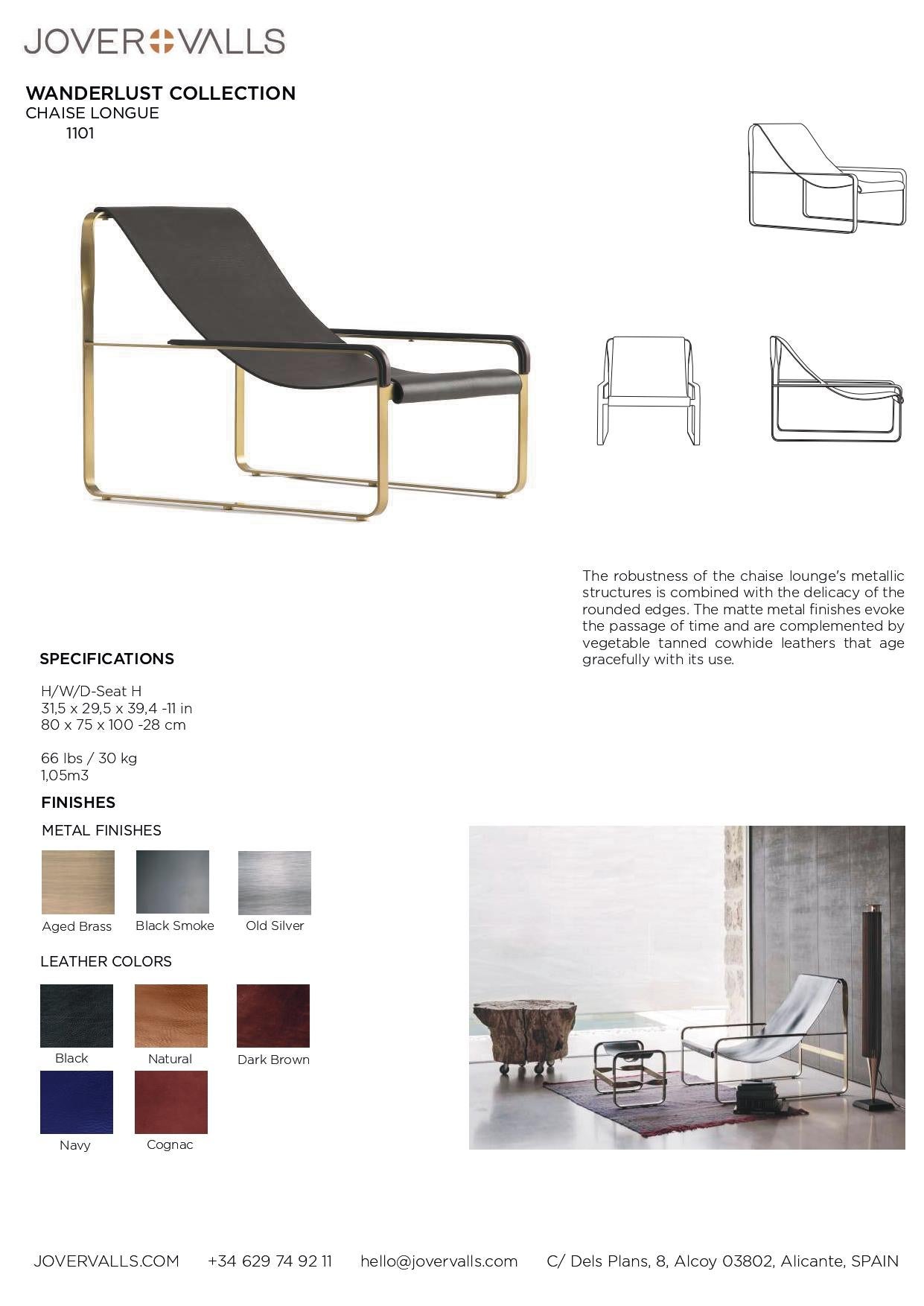 Chaise longue et pouf contemporains faits main A Silver Steel & Tobacco Leather en vente 10