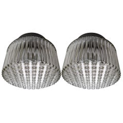 Set Modern Wall/ceiling Lights with Clear Structured Glass Porcelain Base 1960s