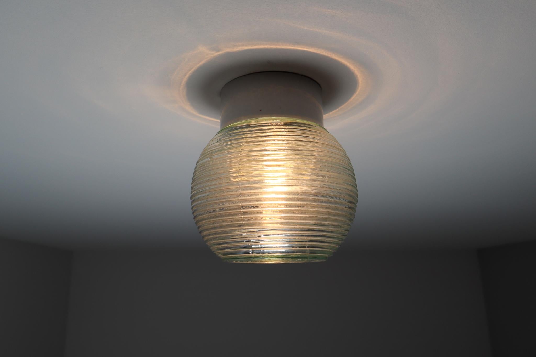 Modern Wall/ceiling Light with Structured Art-Glass Porcelain Base, 1960s In Good Condition In Almelo, NL