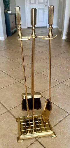 Set Modernist Brass Fireplace Tool Set