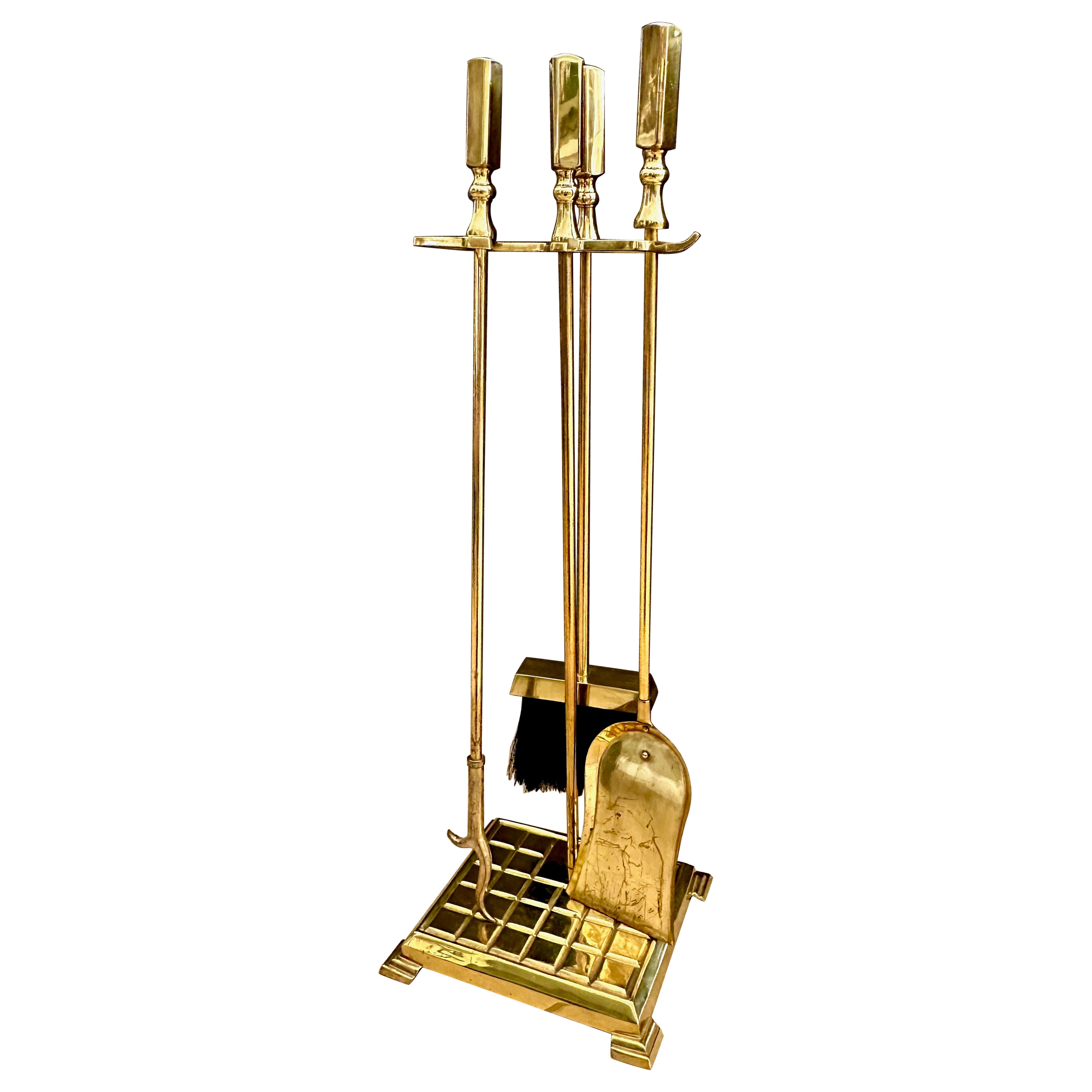 Set Modernist Brass Fireplace Tool Set For Sale