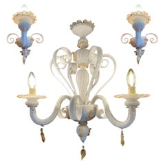 Set Murano Chandelier and pair sconces 1950s