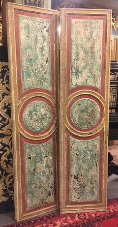 Set N2 Double-Leaf Doors Lacquered, Colored and Carved, Double Sided, '700 Italy