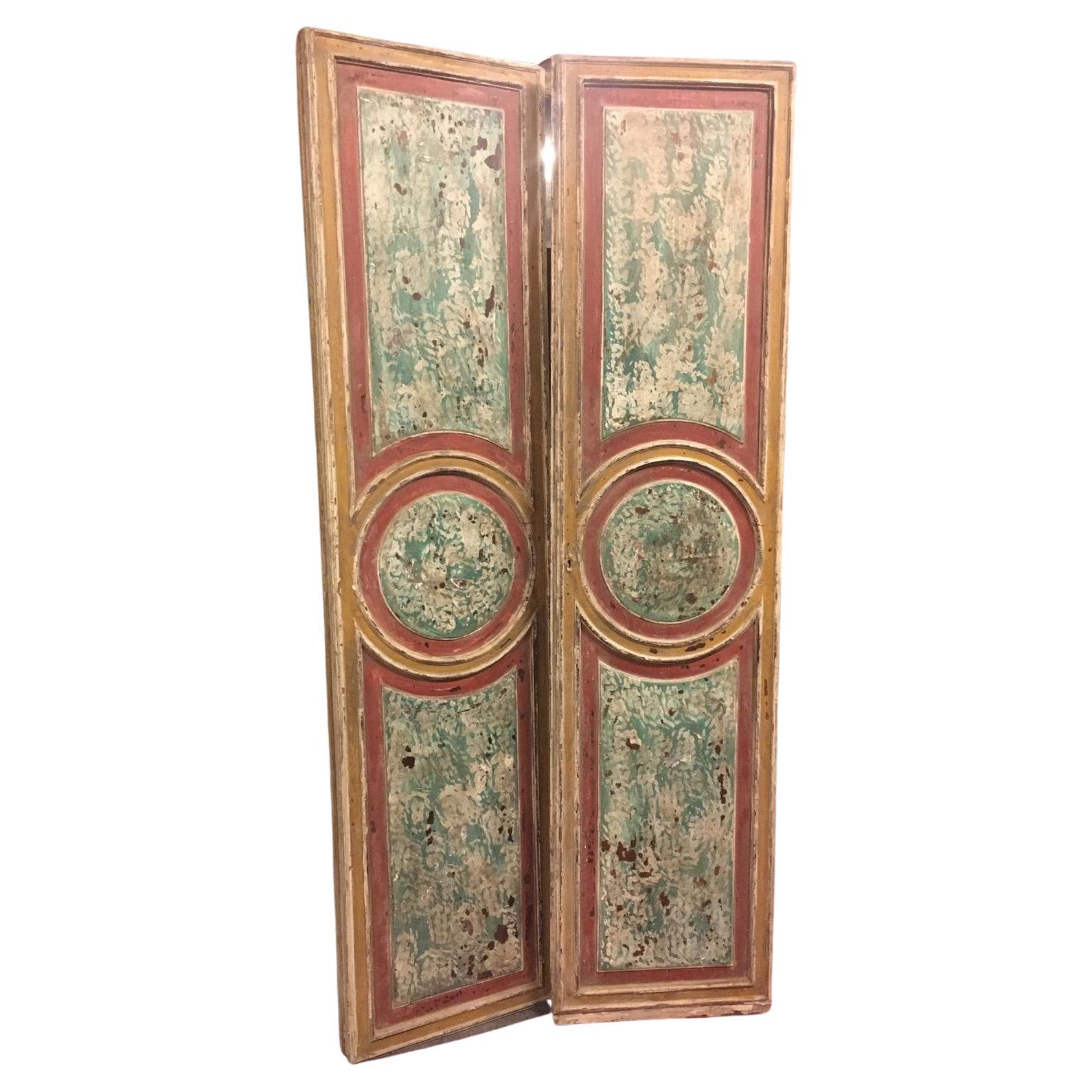 Set N2 Double-Leaf Doors Lacquered, Colored and Carved, Double Sided, '700 Italy For Sale