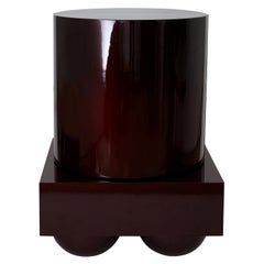 Freestanding Cylindrical Minibar in Carved Wood and Customizable Lacquered Paint