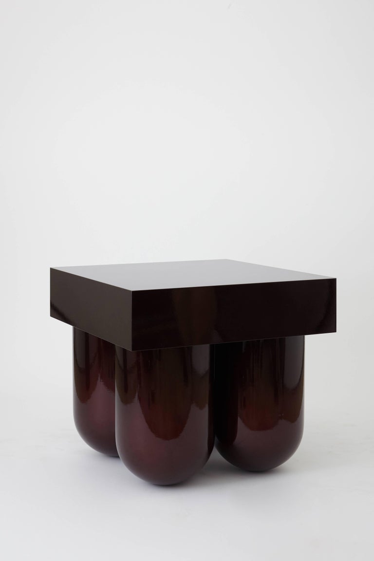 American Tubular Legged Cocktail or Side Table in Carved Wood and Customizable Lacquer For Sale