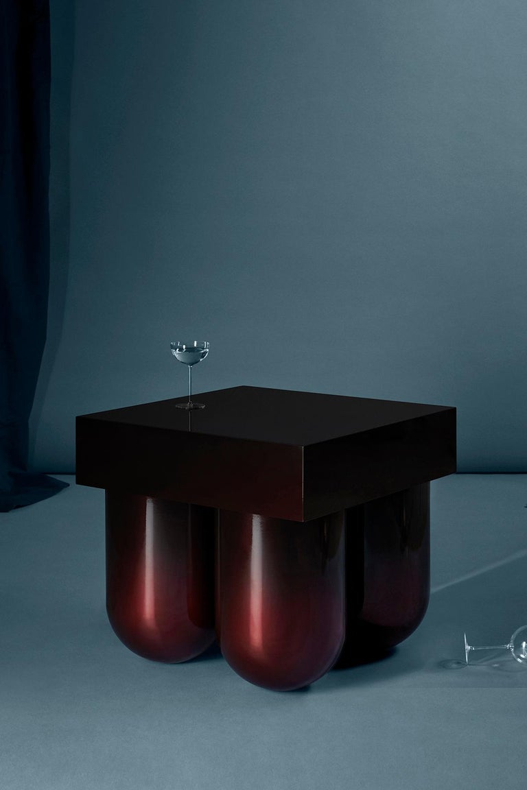 Tubular Legged Cocktail or Side Table in Carved Wood and Customizable Lacquer In New Condition For Sale In Brooklyn, NY