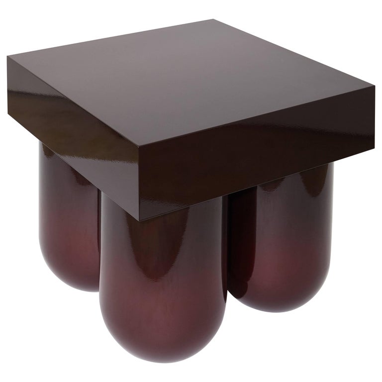 Tubular Legged Cocktail or Side Table in Carved Wood and Customizable Lacquer For Sale