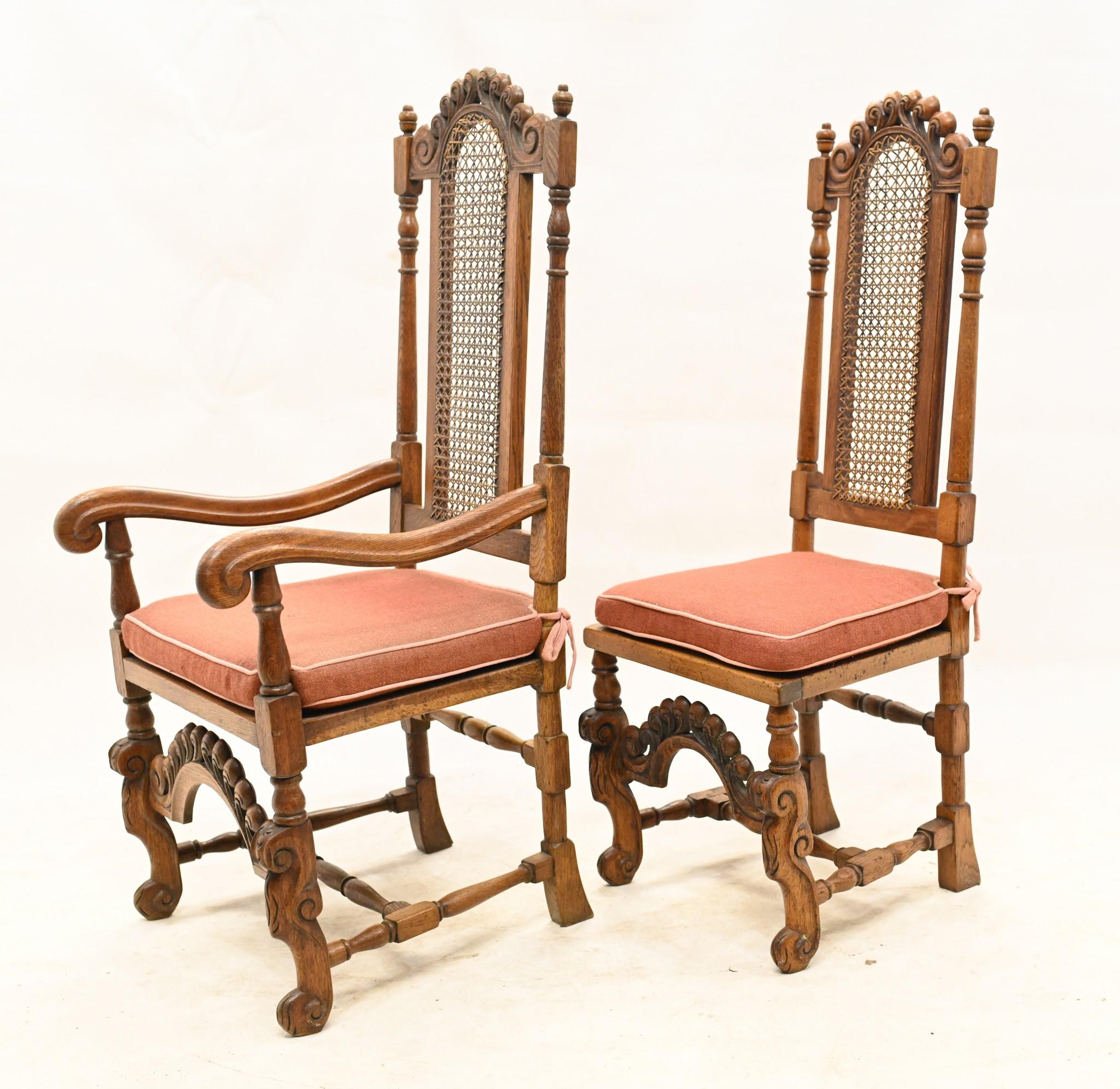 Set Oak Dining Chairs Jacobean Revival Farmhouse 1840 For Sale 7