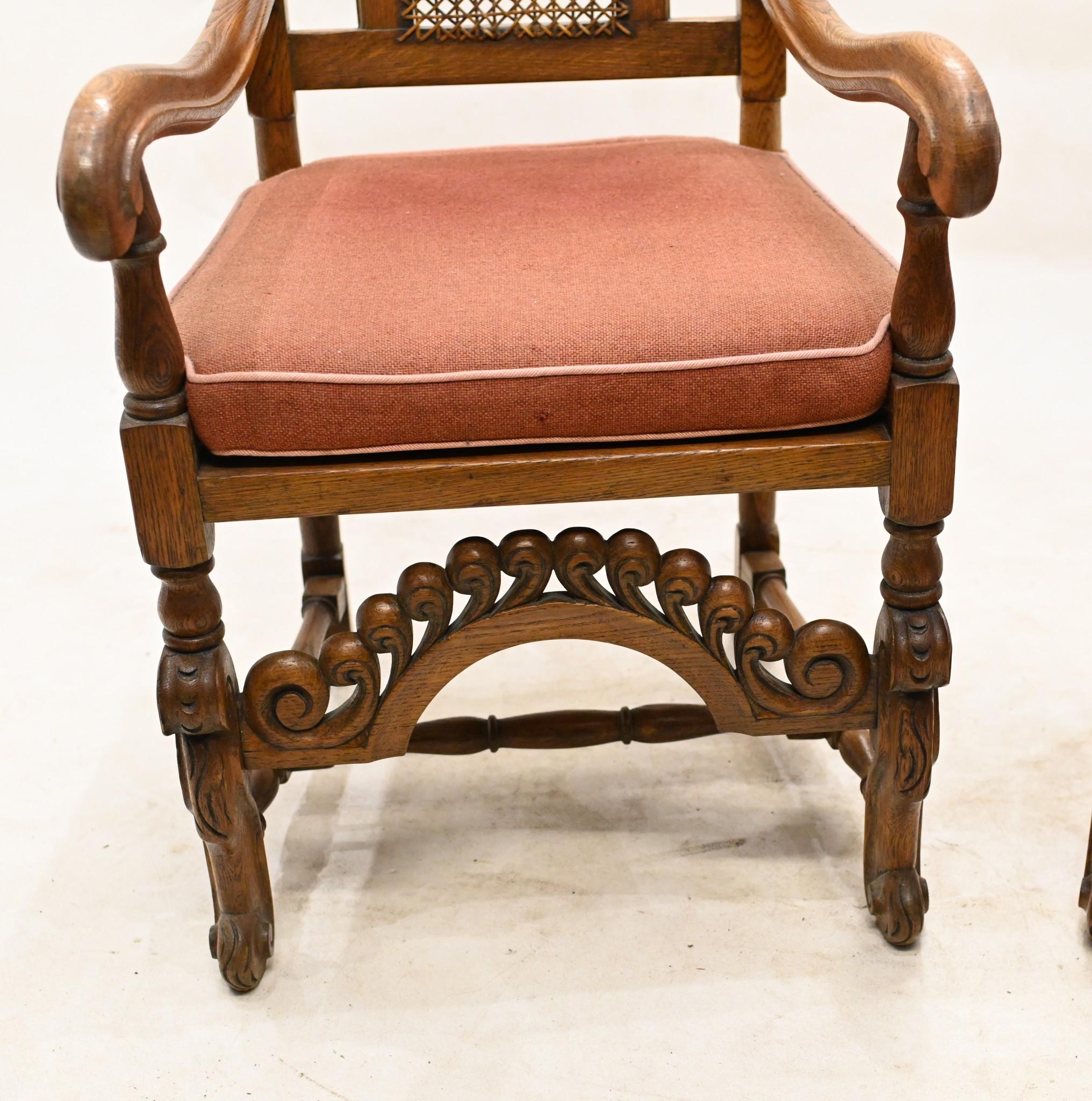 Mid-19th Century Set Oak Dining Chairs Jacobean Revival Farmhouse 1840 For Sale