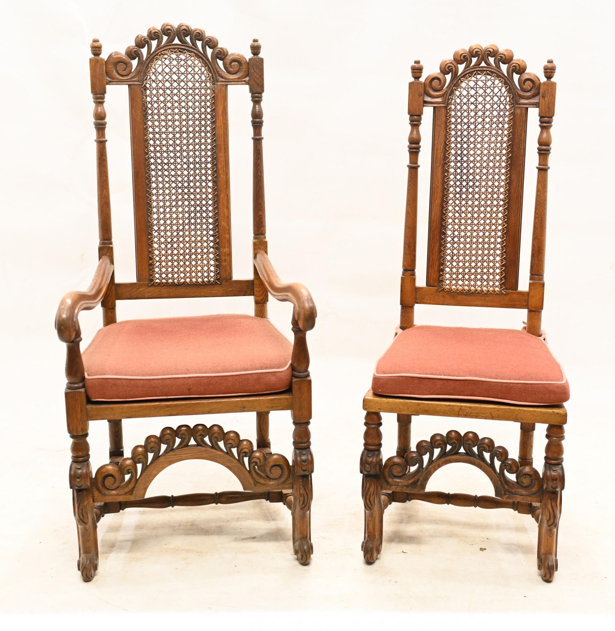 Set Oak Dining Chairs Jacobean Revival Farmhouse 1840 For Sale 3