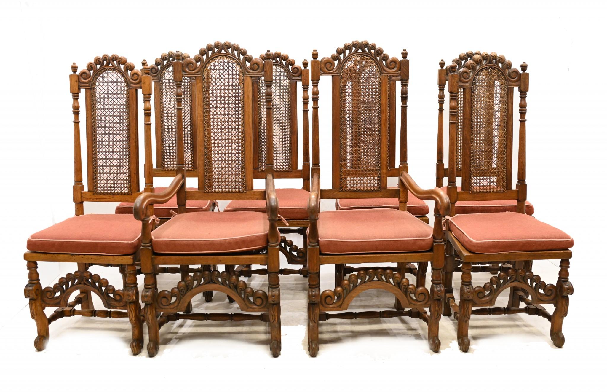 Set Oak Dining Chairs Jacobean Revival Farmhouse 1840 For Sale 5