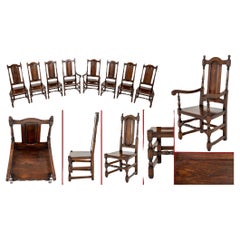 Vintage Set Oak Dining Chairs Tudor Farmhouse