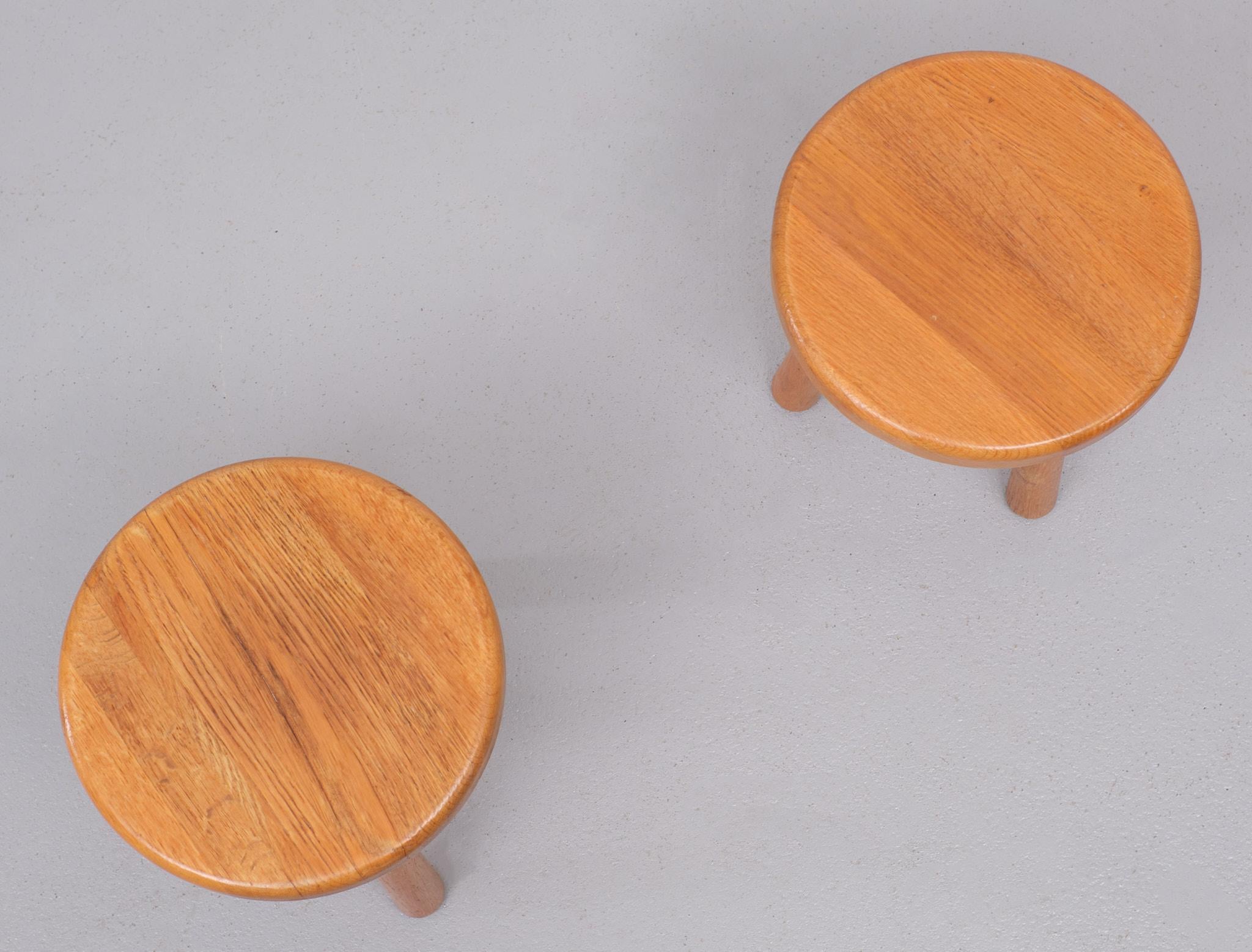 Set Oak Stools Charlotte Perriand Style 1960s France For Sale 1