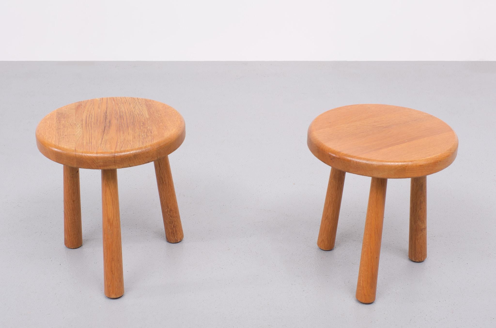 Set Oak Stools Charlotte Perriand Style 1960s France For Sale 2