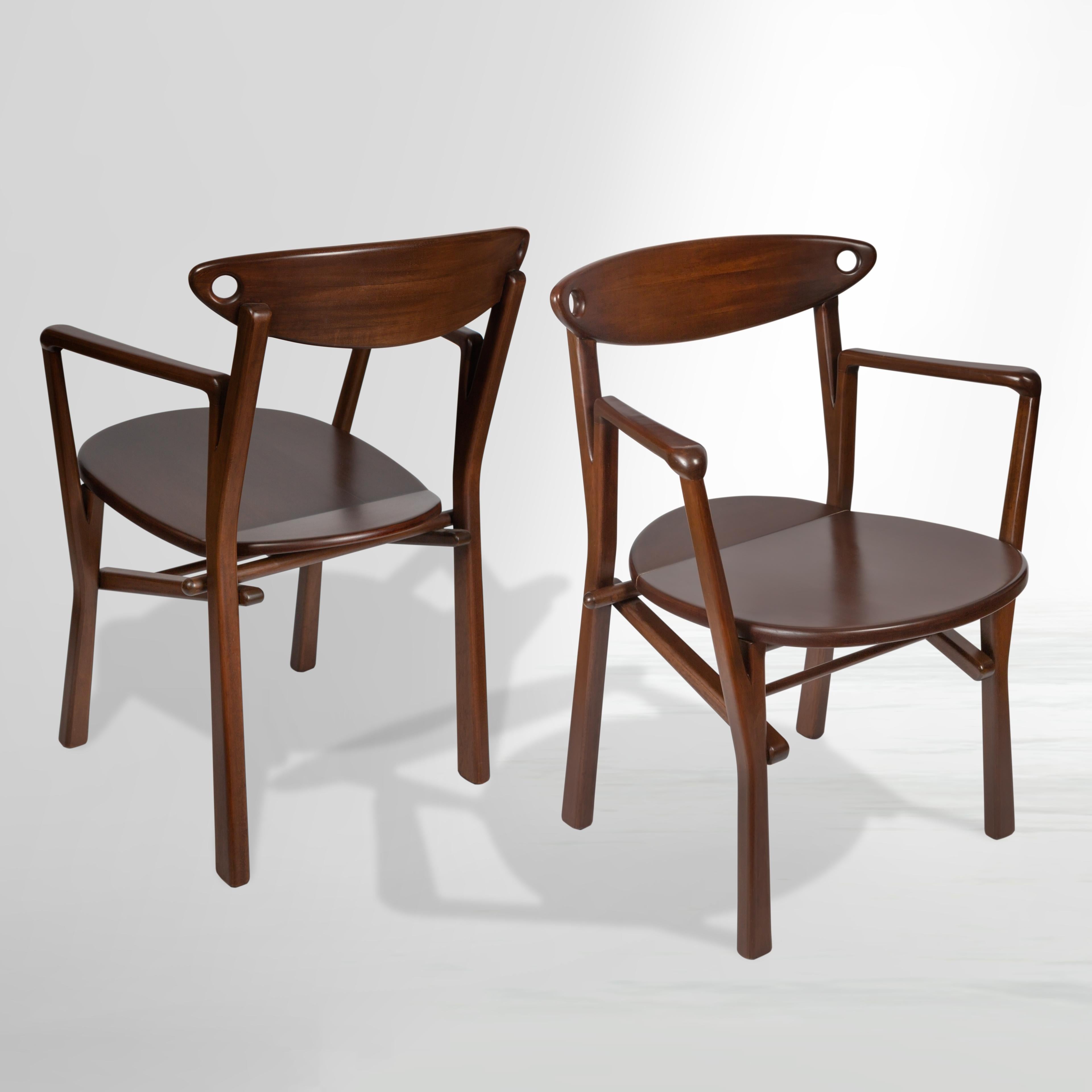 Brazilian Set of 02 Armchairs Laje in Dark Brown Finish Wood - Ready for Delivery For Sale