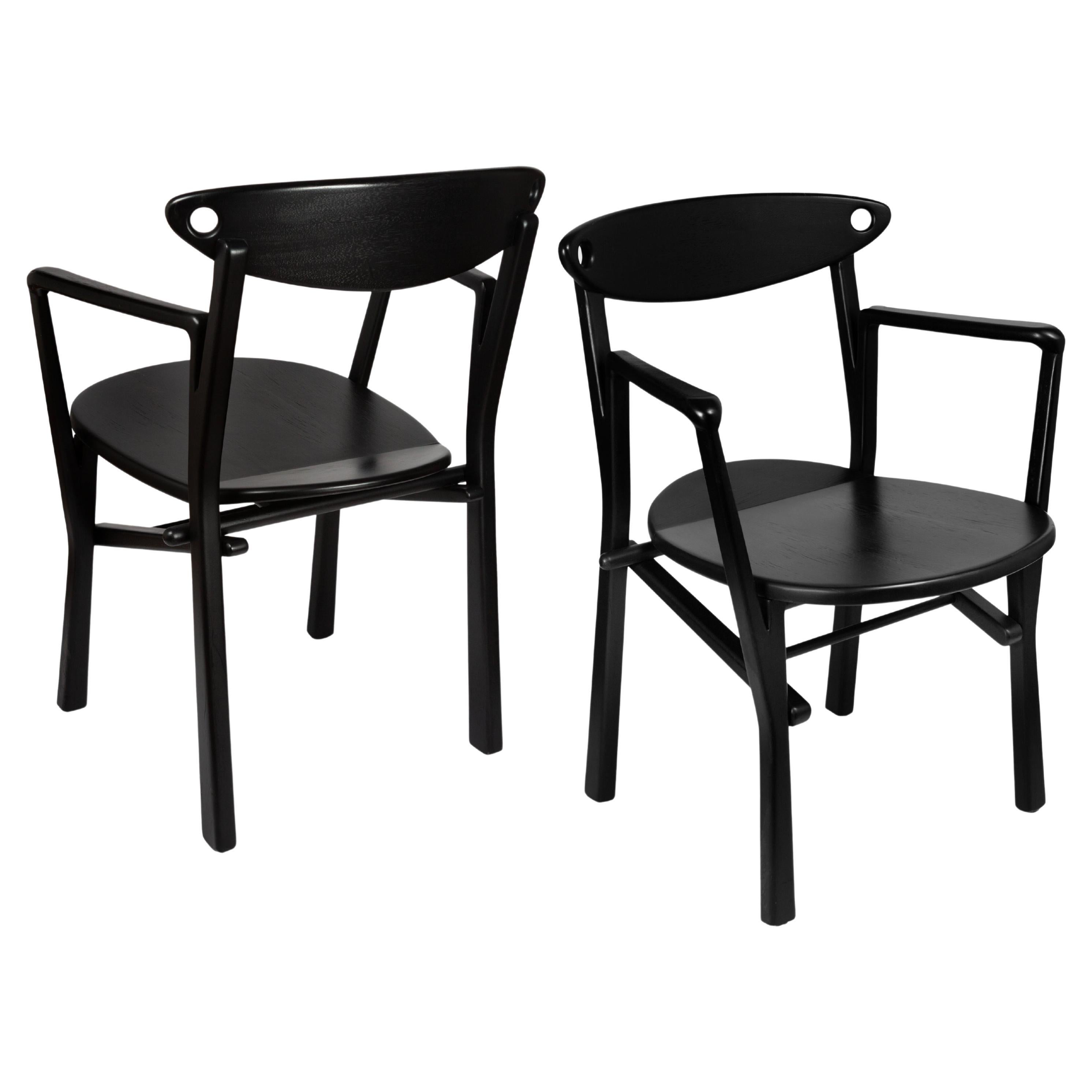 Set of 02 Armchairs Laje in Ebony Finish Wood For Sale