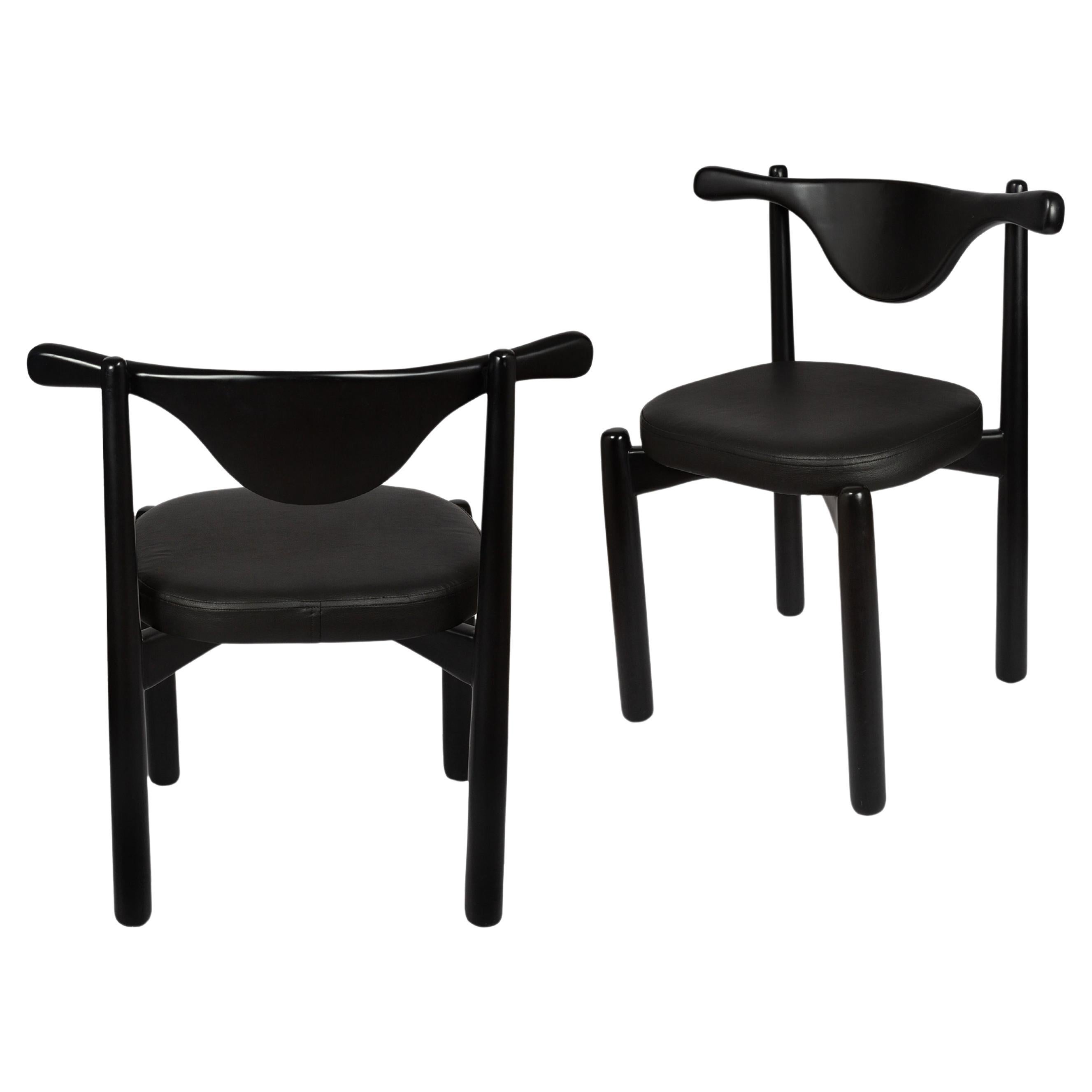 Set of 02 Dinner Chairs Aratu in Matte Lacquer Finish Wood (fabric ref : F07) For Sale
