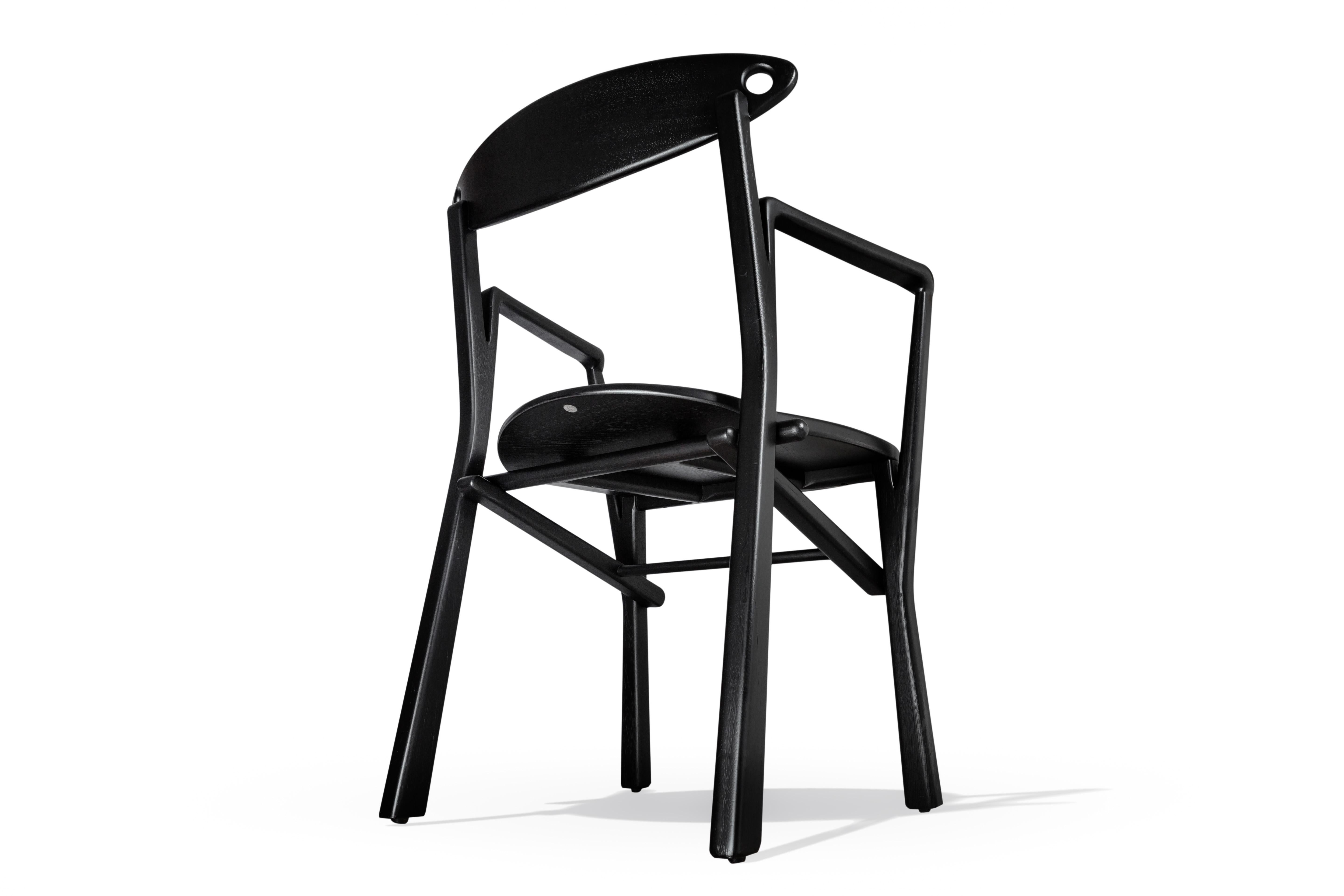 Set of 02 Dinner Chairs Laje in Ebony Finish Wood For Sale 4