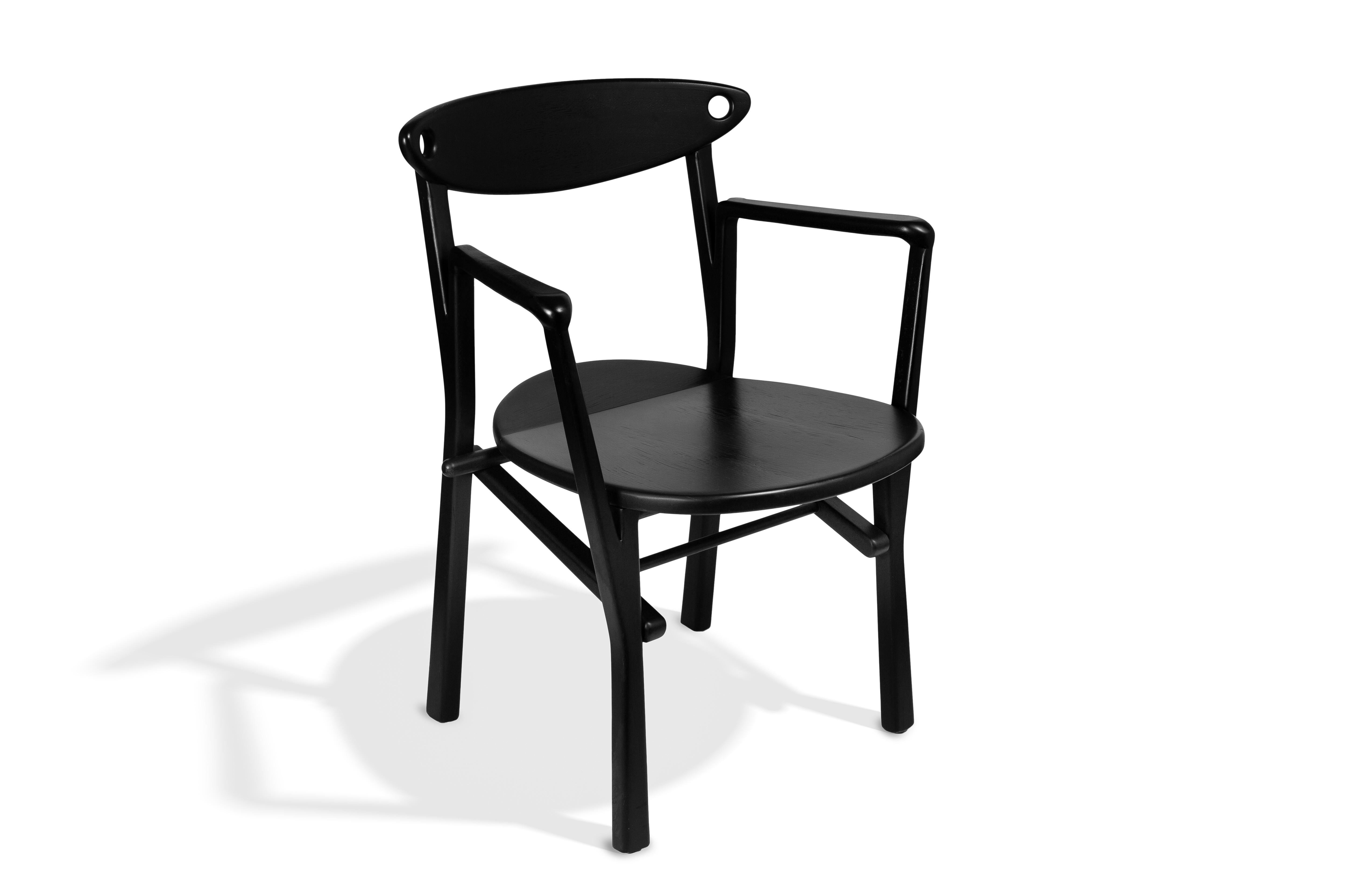 Contemporary Set of 02 Dinner Chairs Laje in Ebony Finish Wood For Sale