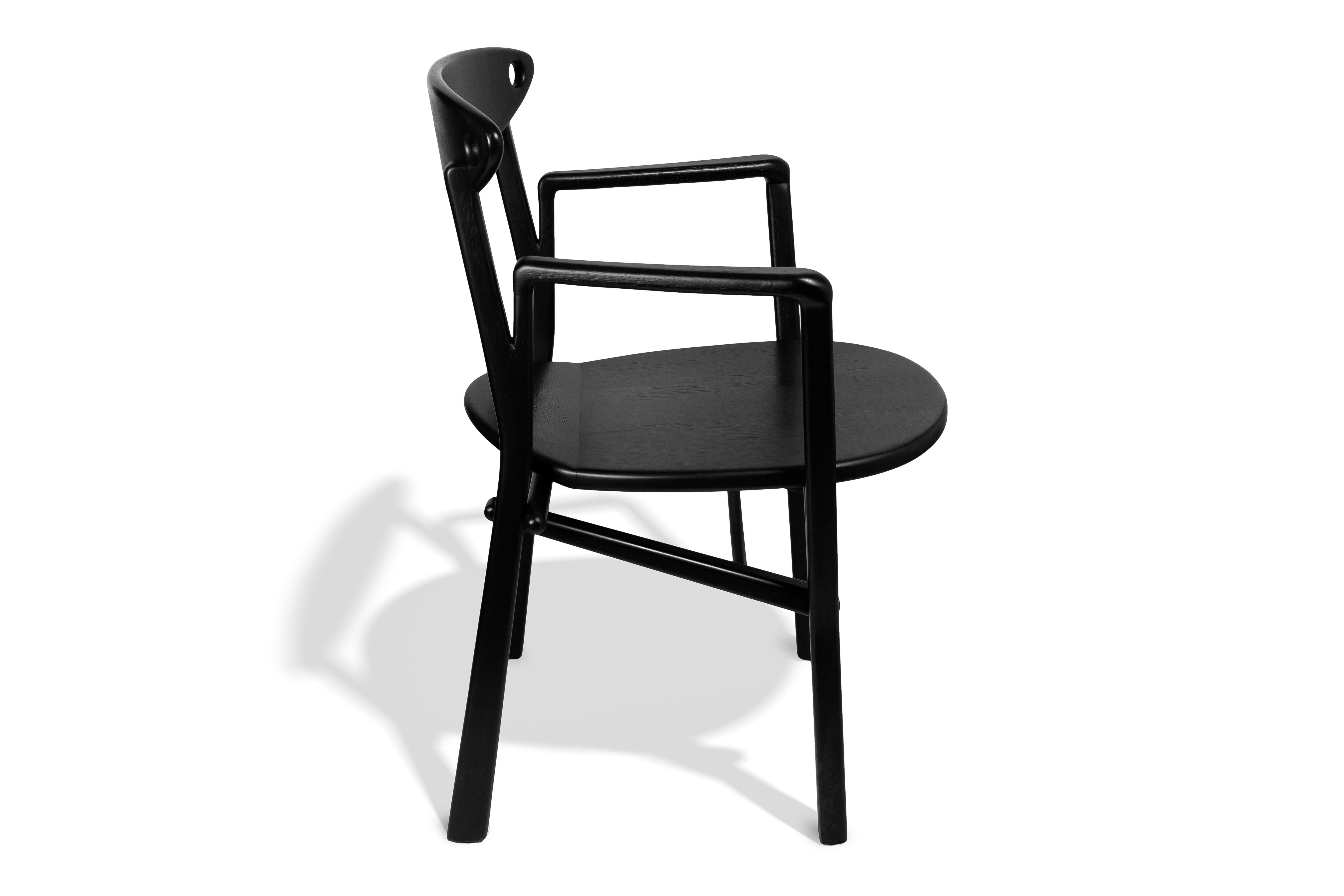 Hardwood Set of 02 Dinner Chairs Laje in Ebony Finish Wood For Sale