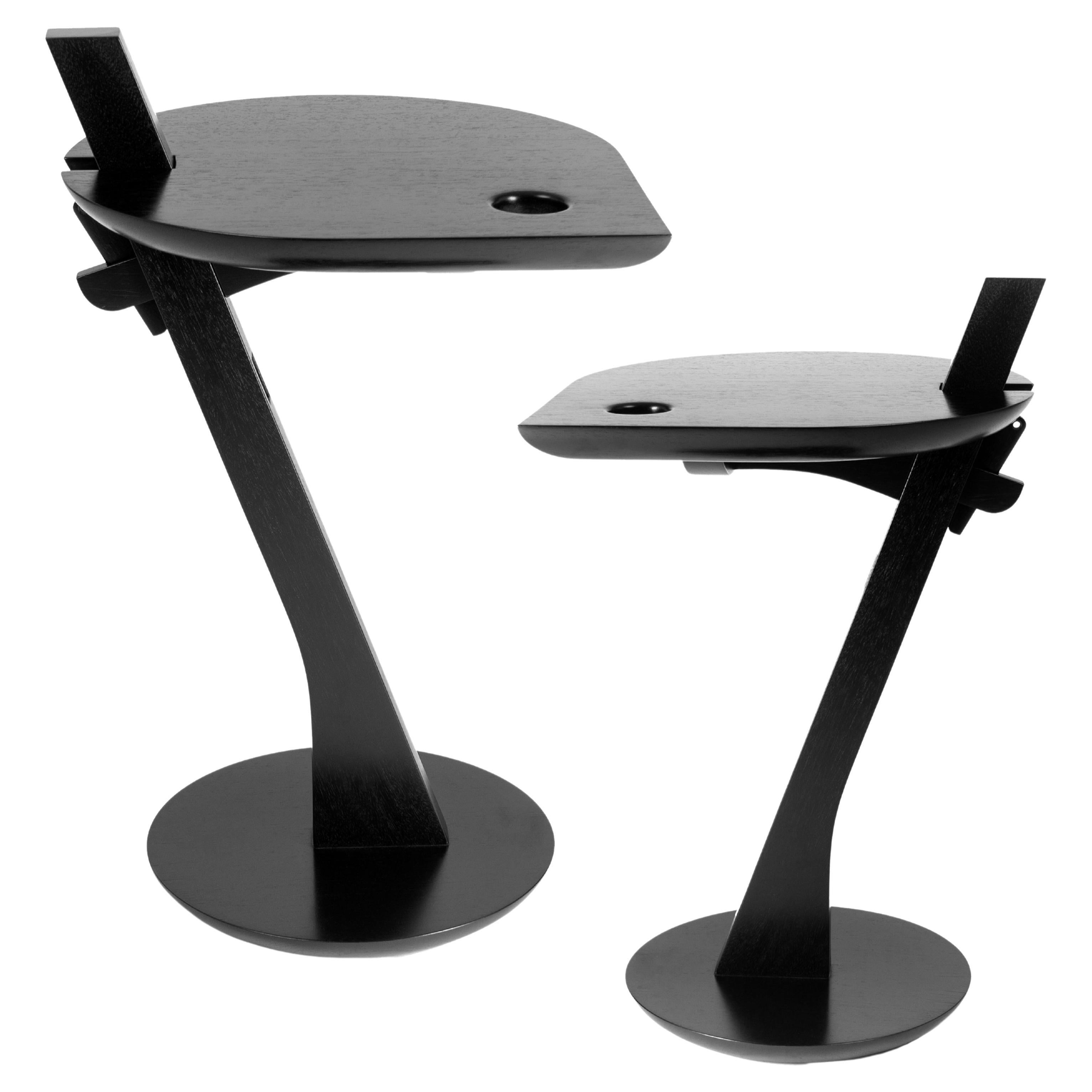 Set of 02 Side Tables IRACEMA in Ebony Finish Wood For Sale