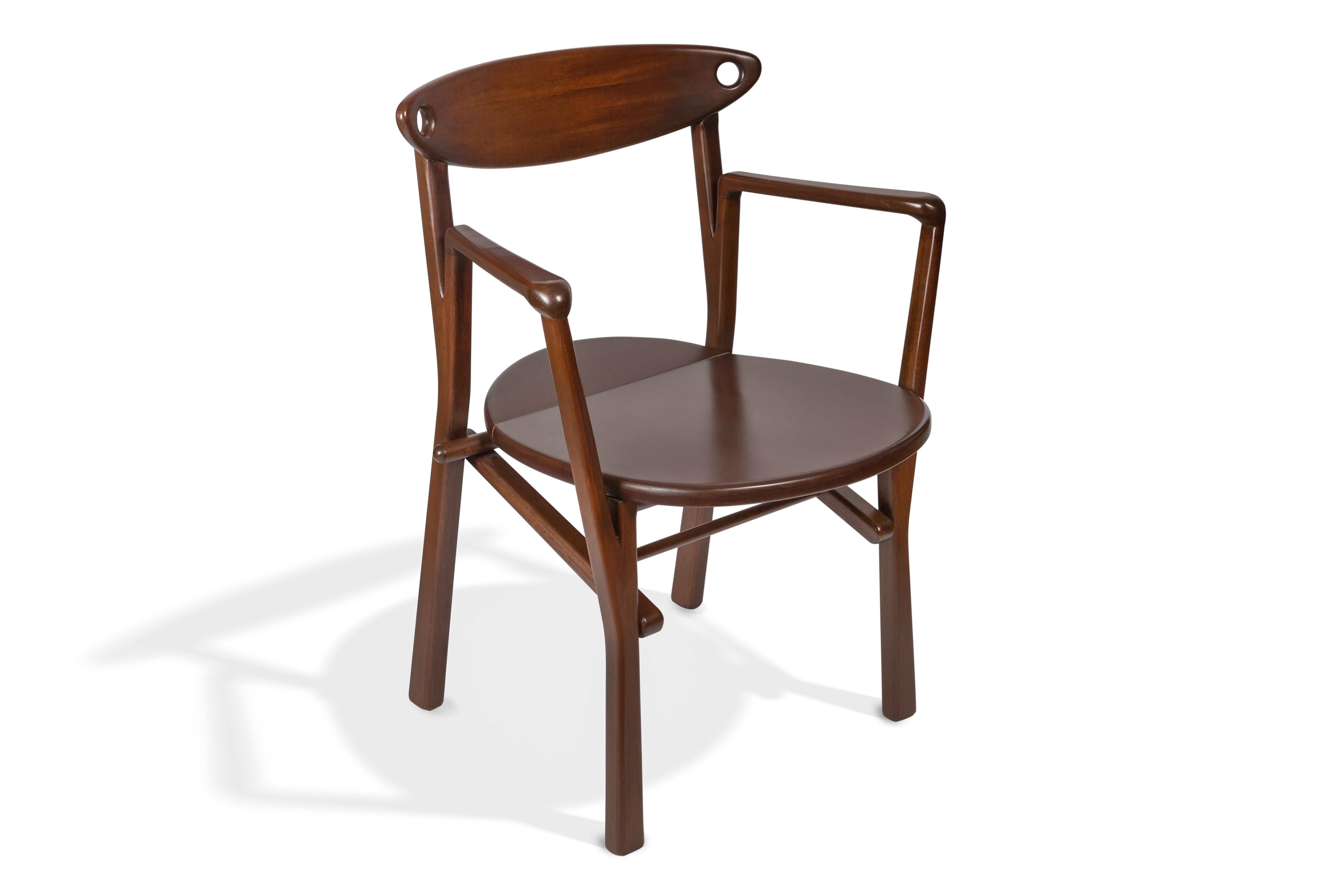 Set of 04 Armchairs Laje in Dark Brown Finish Wood  In New Condition For Sale In São Paulo, BR