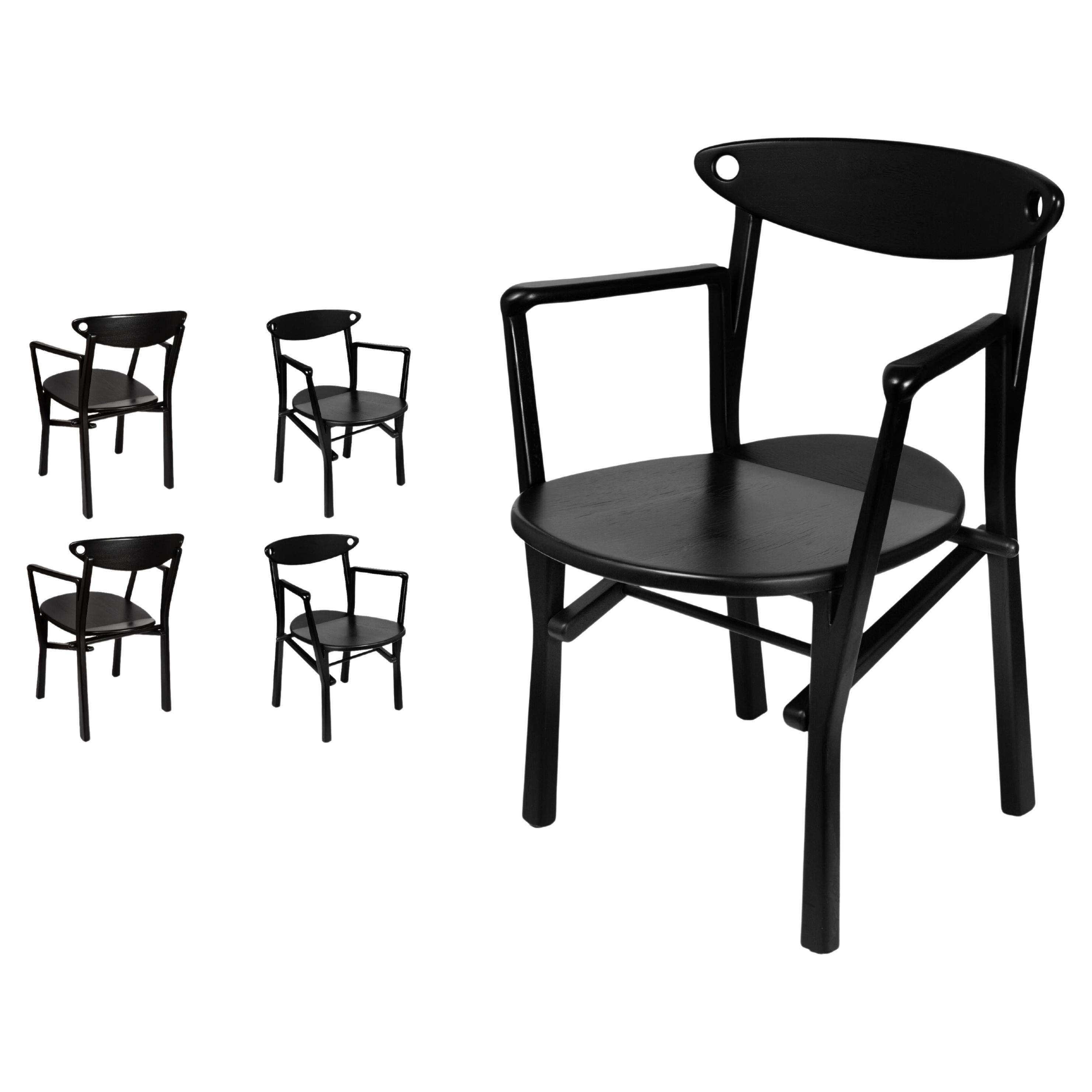 Set of 04 Armchairs Laje in Ebony Finish Wood For Sale