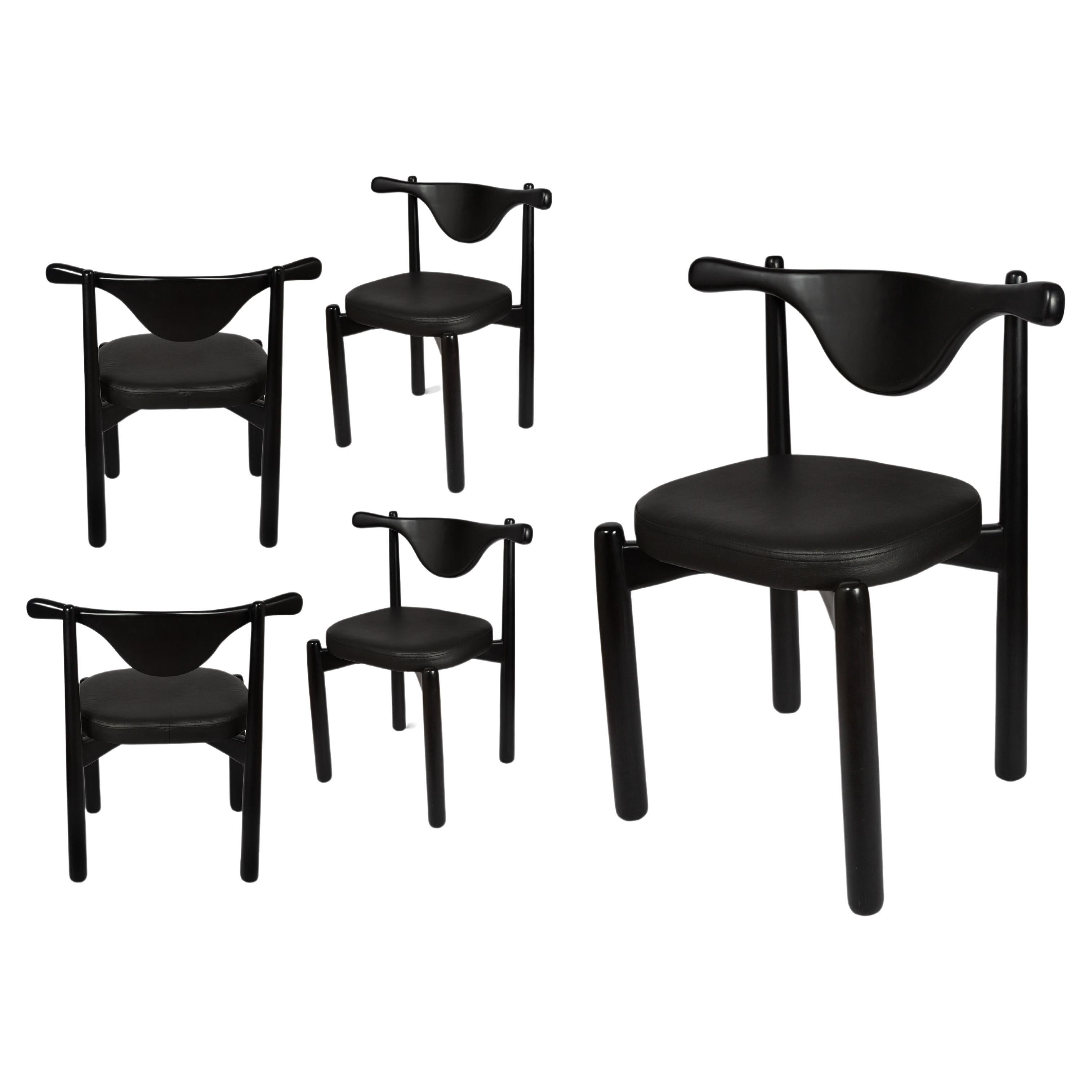 Set of 04 Dinner Chairs Aratu in Matte Lacquer Finish Wood (fabric ref : F07)